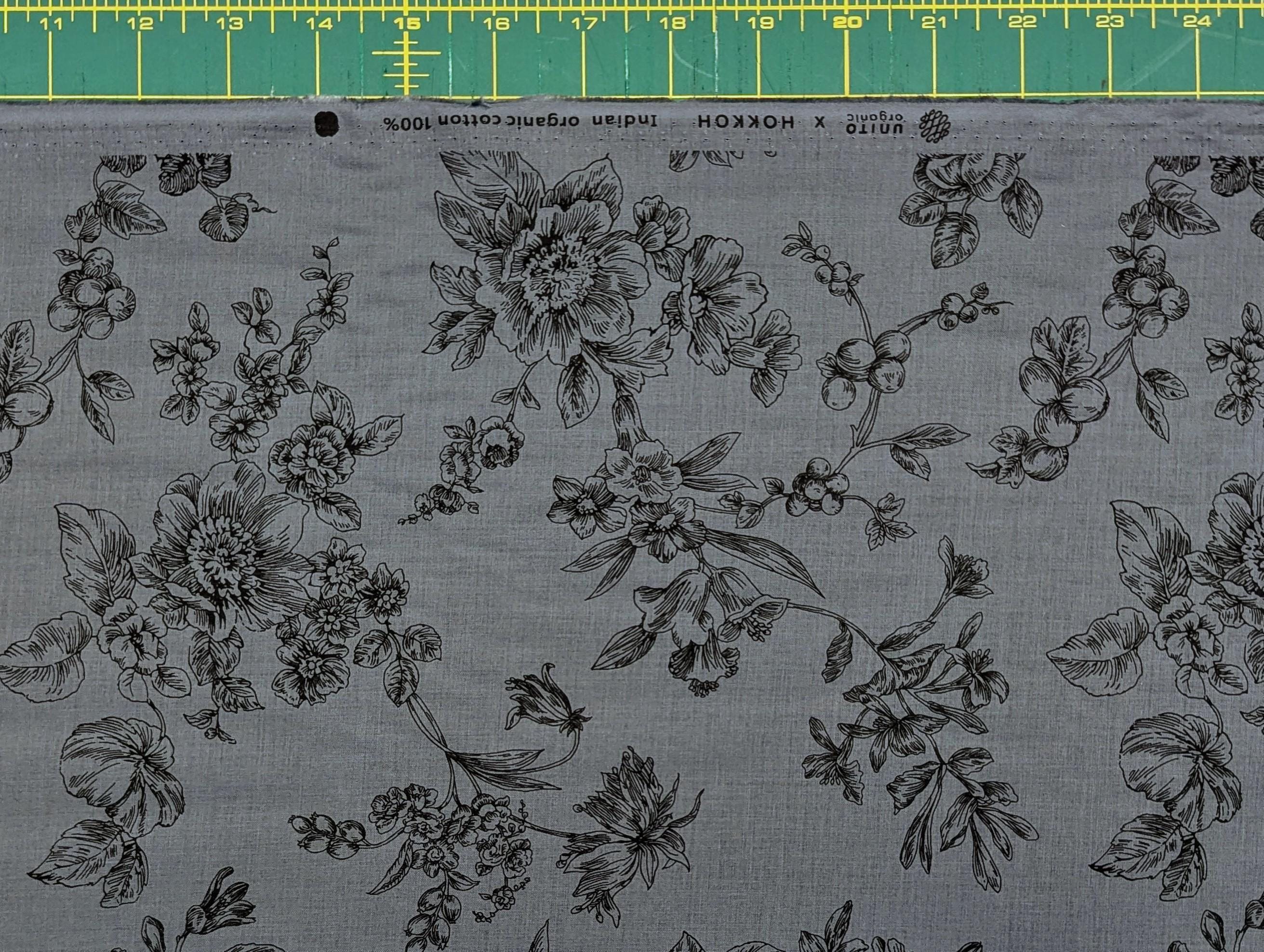 Hokkoh - Botanical Sketch Organic Cotton Lawn - Blue and Black