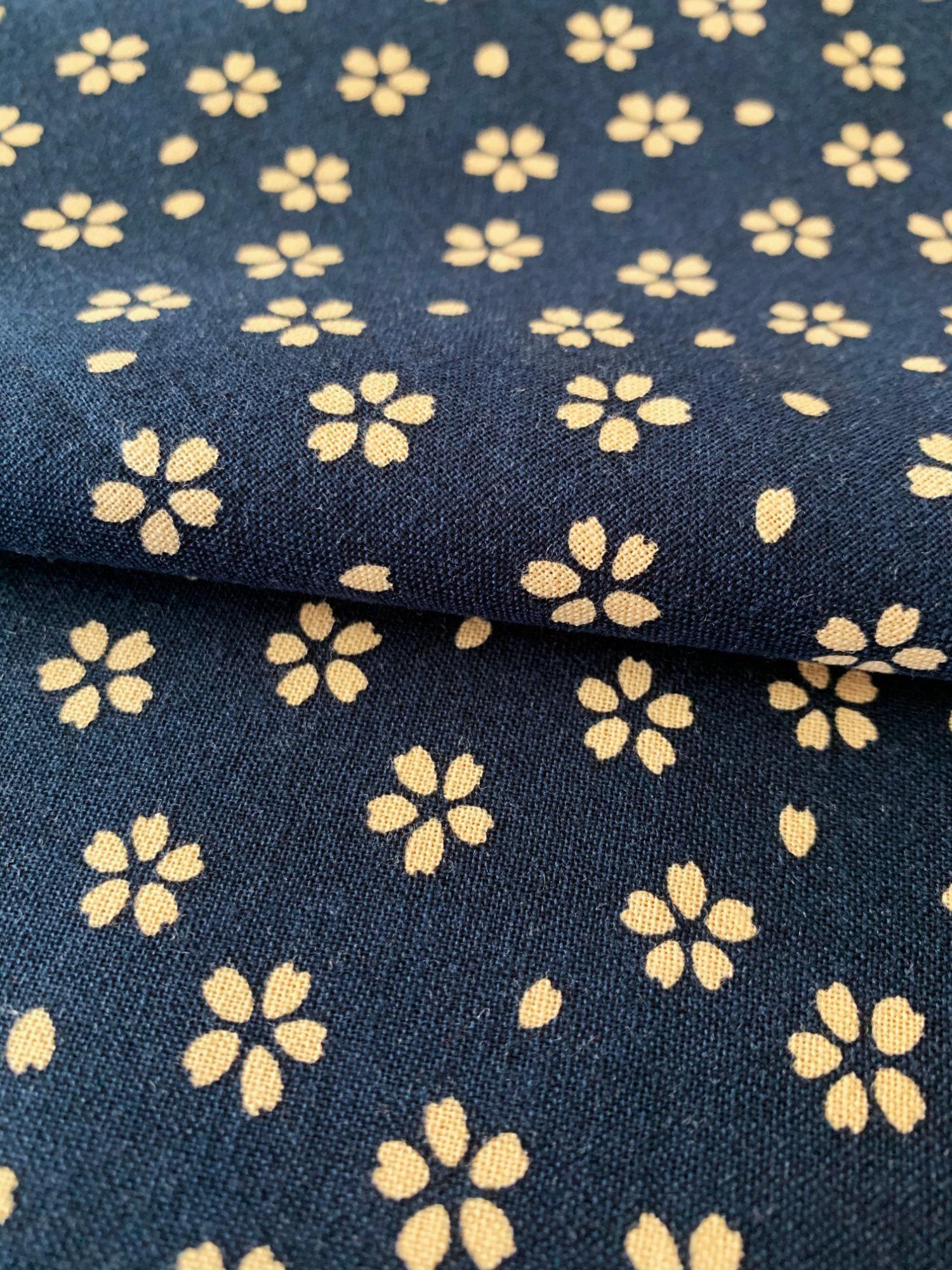 Sevenberry - Medium Cherry Blossom Cotton Fabric - Dark Blue