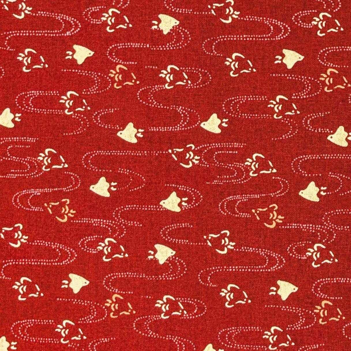 Chidori Sevenberry Japanese cotton fabric 88222-8-3 beige & red