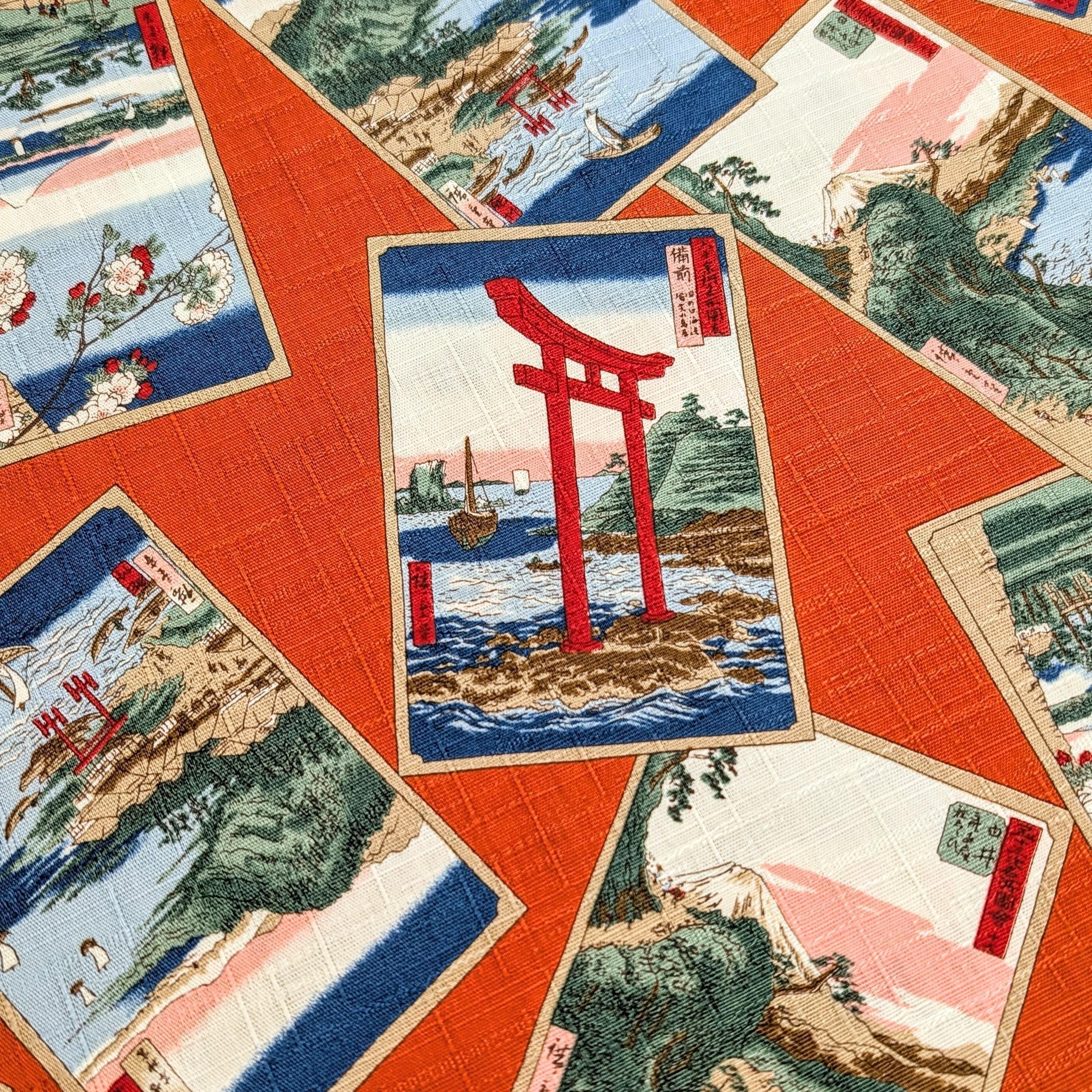 Japanese Postcards Hokkoh Japanese cotton dobby fabric 1025-105-3 C orange