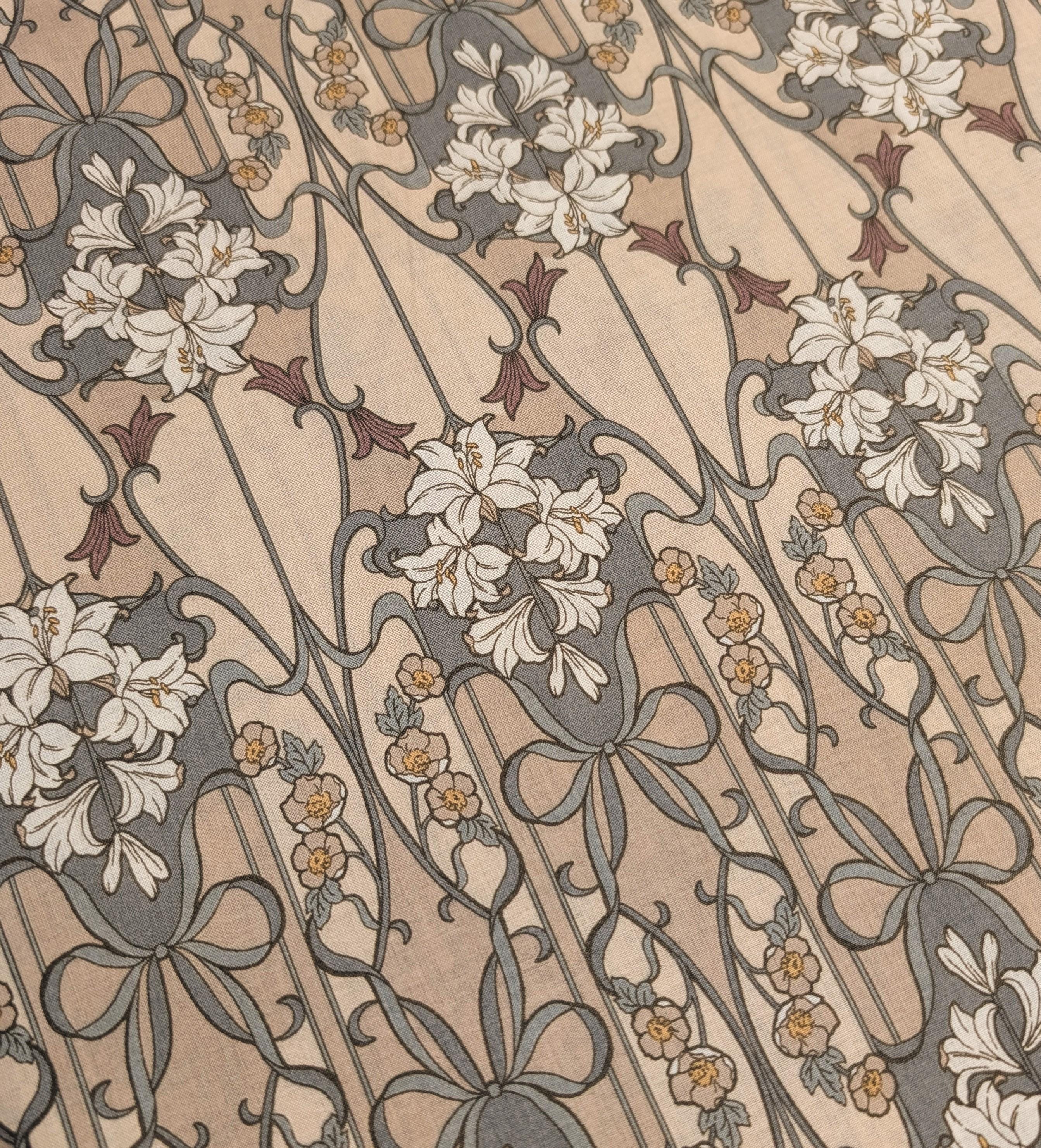 Hokkoh - Nouveau Flower Filigree Cotton Lawn - Light Brown and Beige
