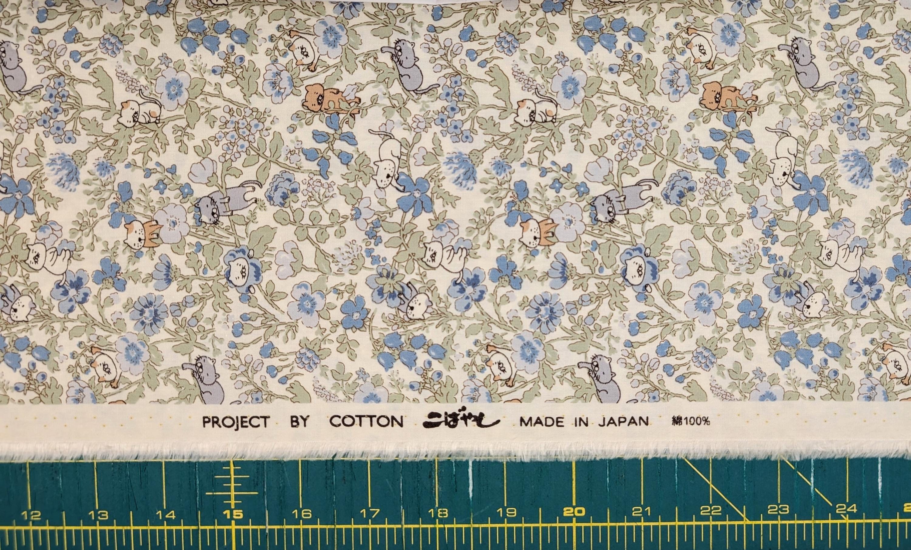 Spring Meadow Cats Kobayashi Japanese cotton fabric KTS-7075 B blue