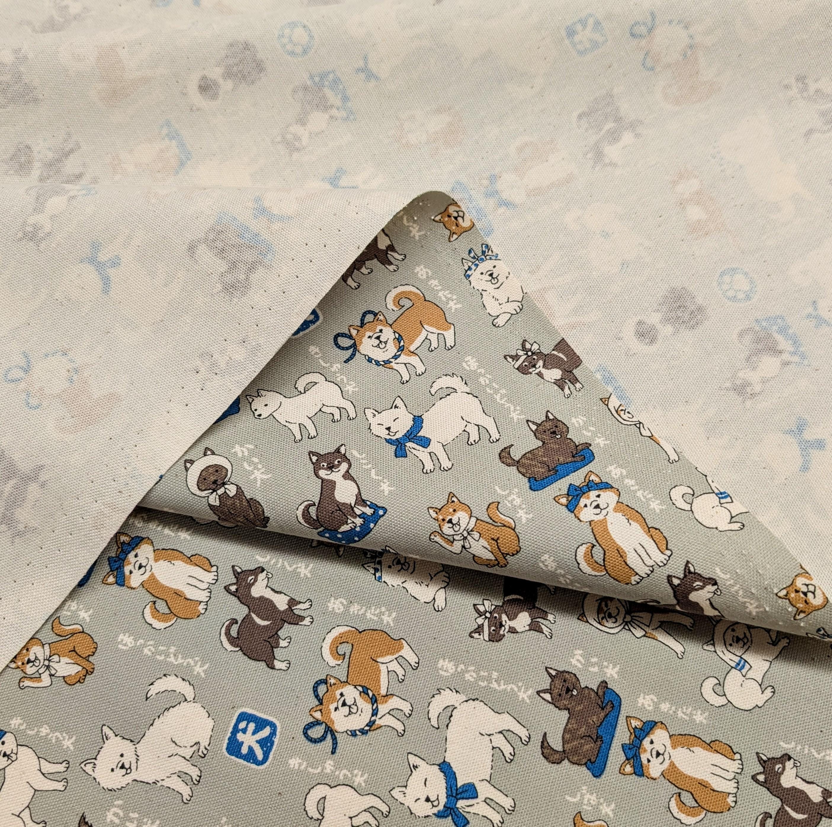 Kokka - Shiba Inu Trèfle Cotton Oxford - Gray
