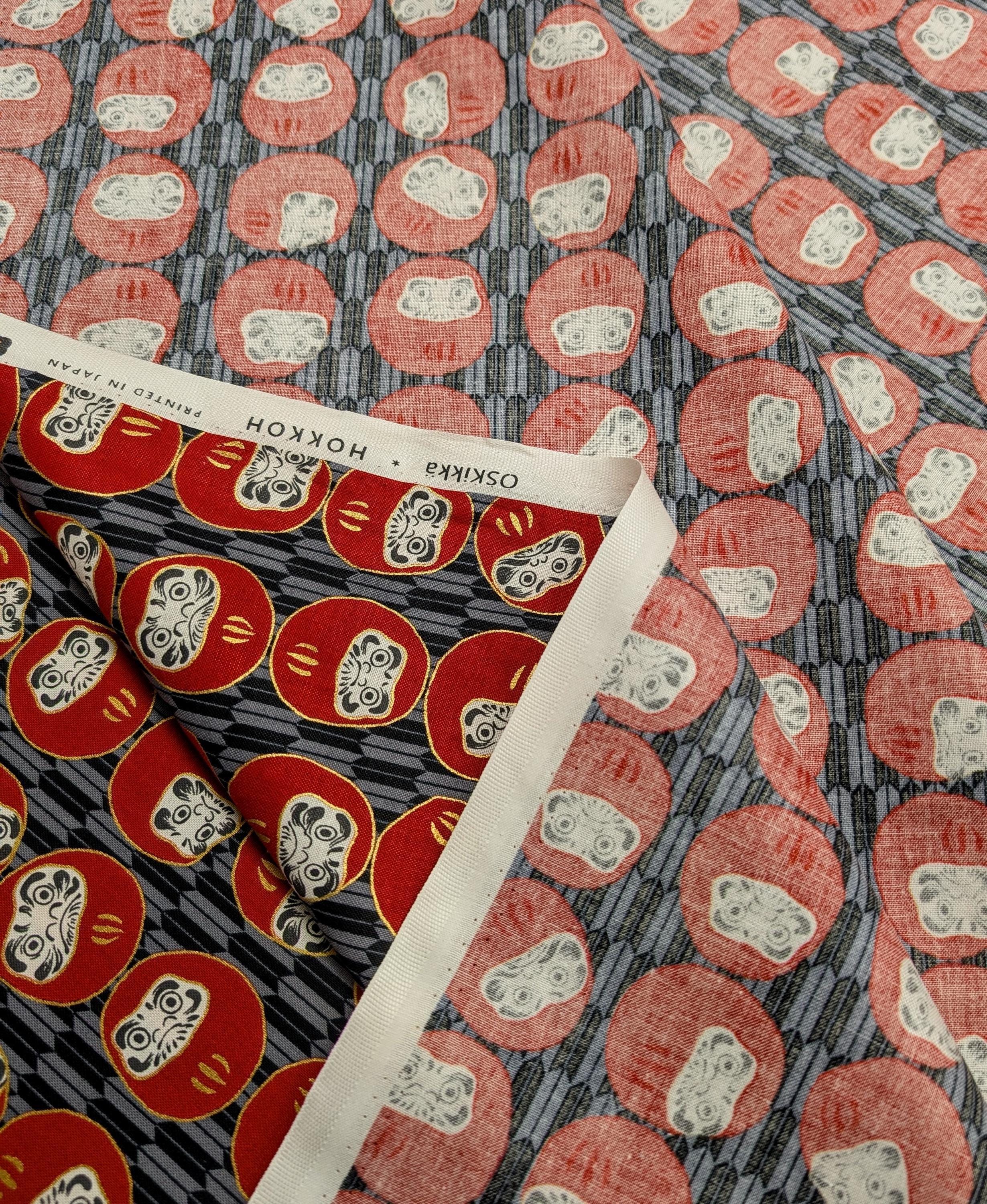Hokkoh - Yagasuri Daruma Cotton Fabric - Gray and Black