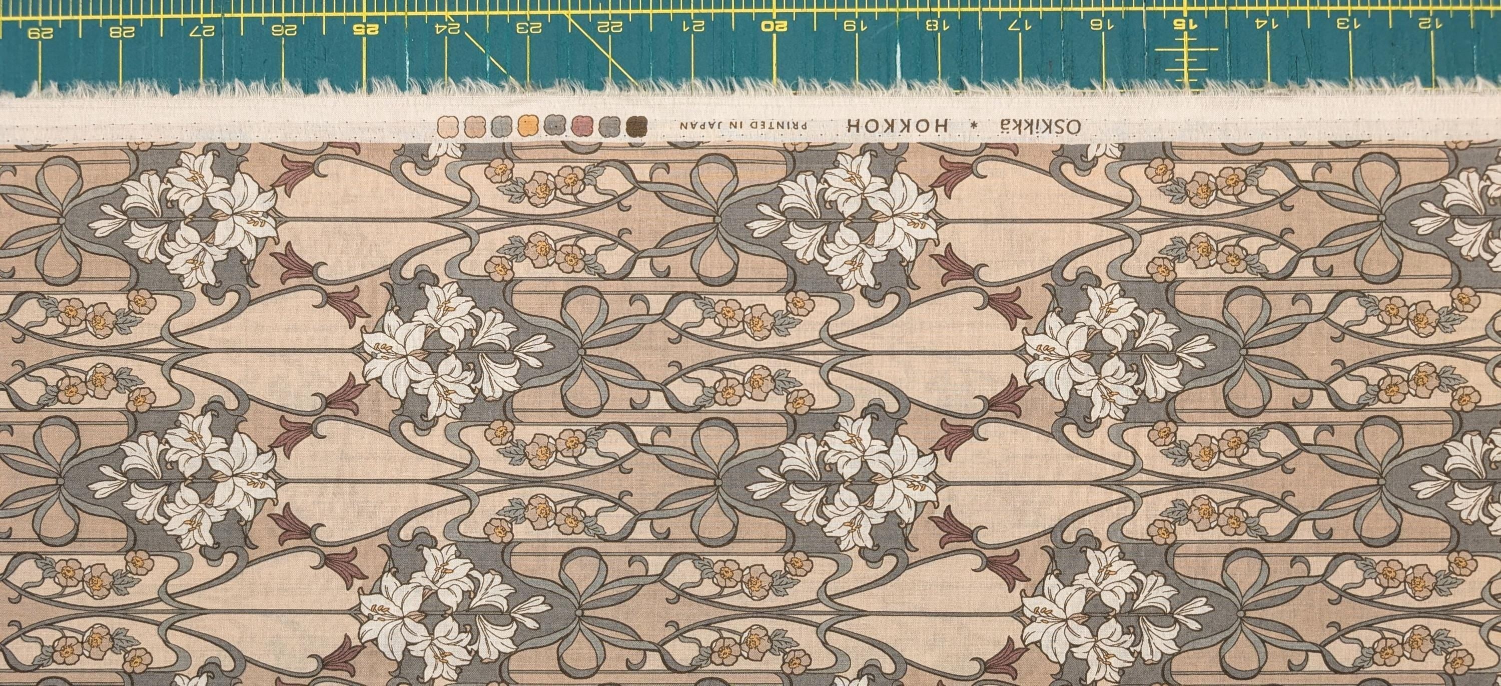 Hokkoh - Nouveau Flower Filigree Cotton Lawn - Light Brown and Beige