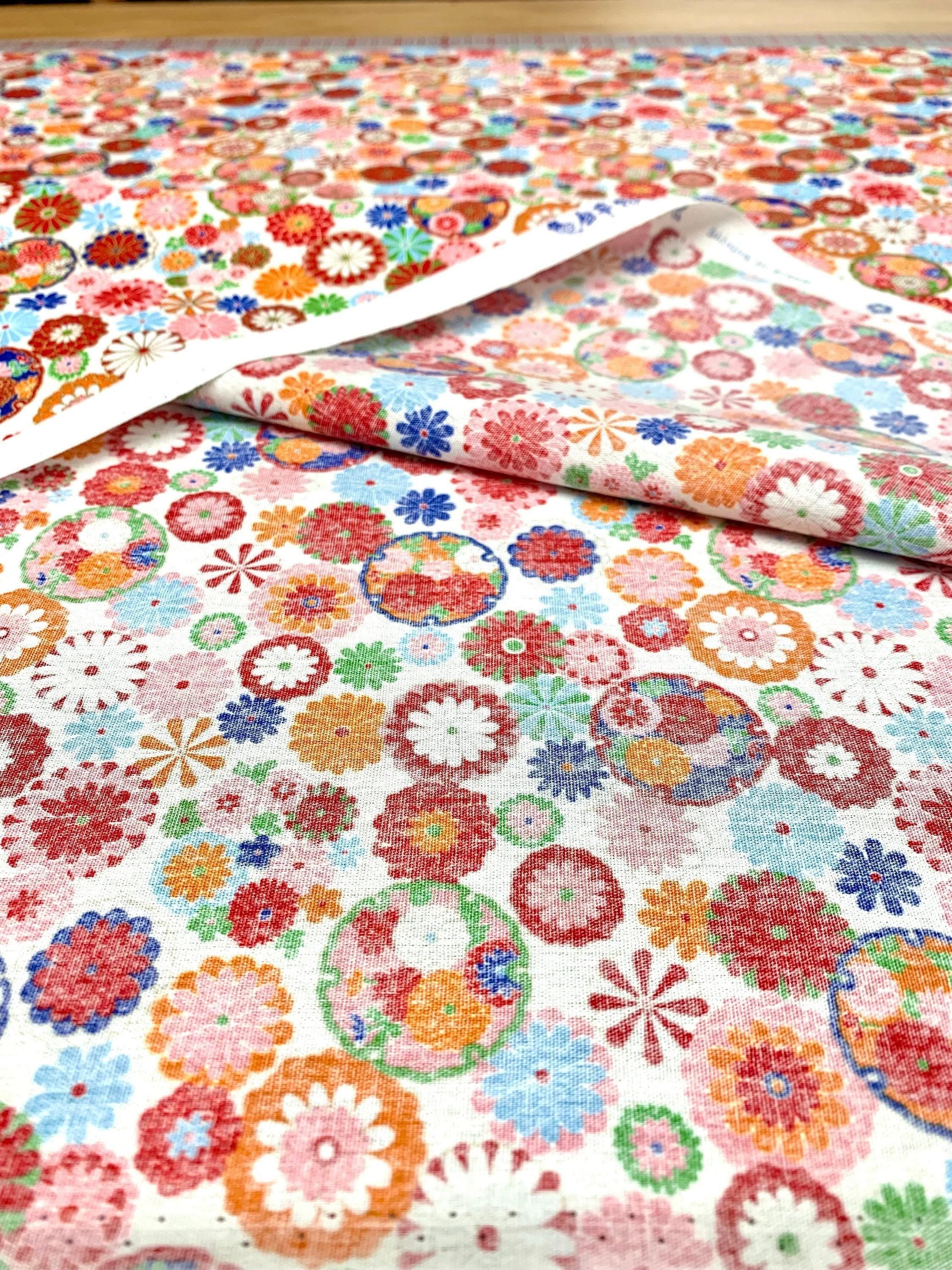 Senyo - Golden Flower Story Chrysanthemums Cotton Fabric - Pink Orange White