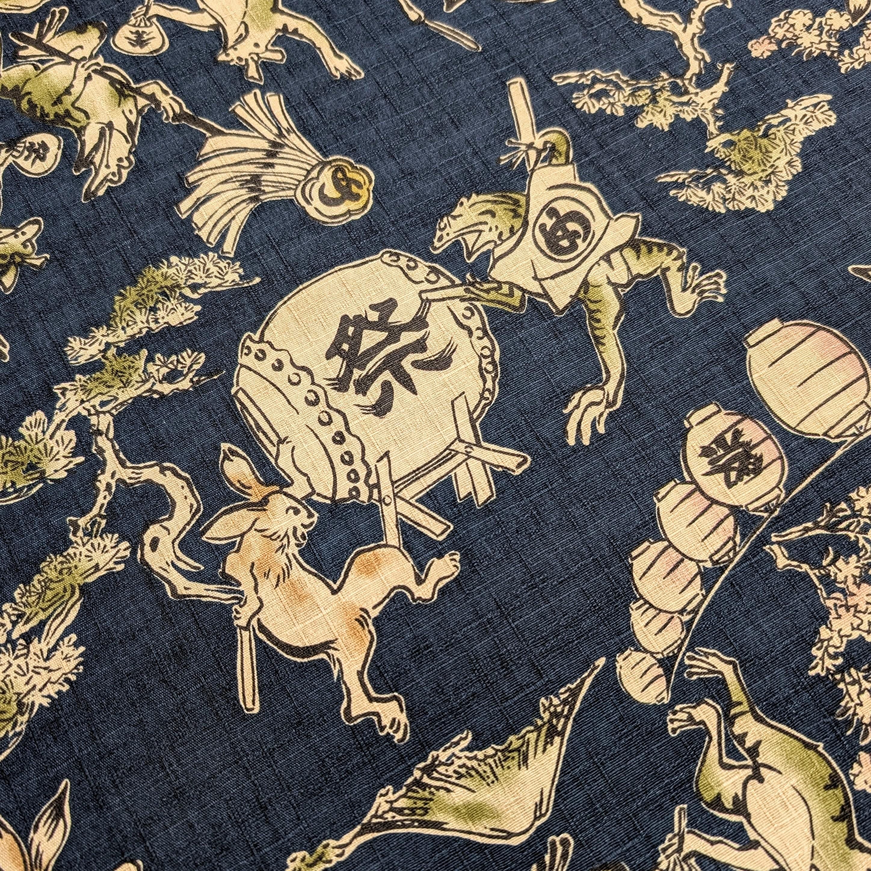 NEW Taiko Animals Hokkoh Japanese cotton dobby fabric 1024-130-4 D blue