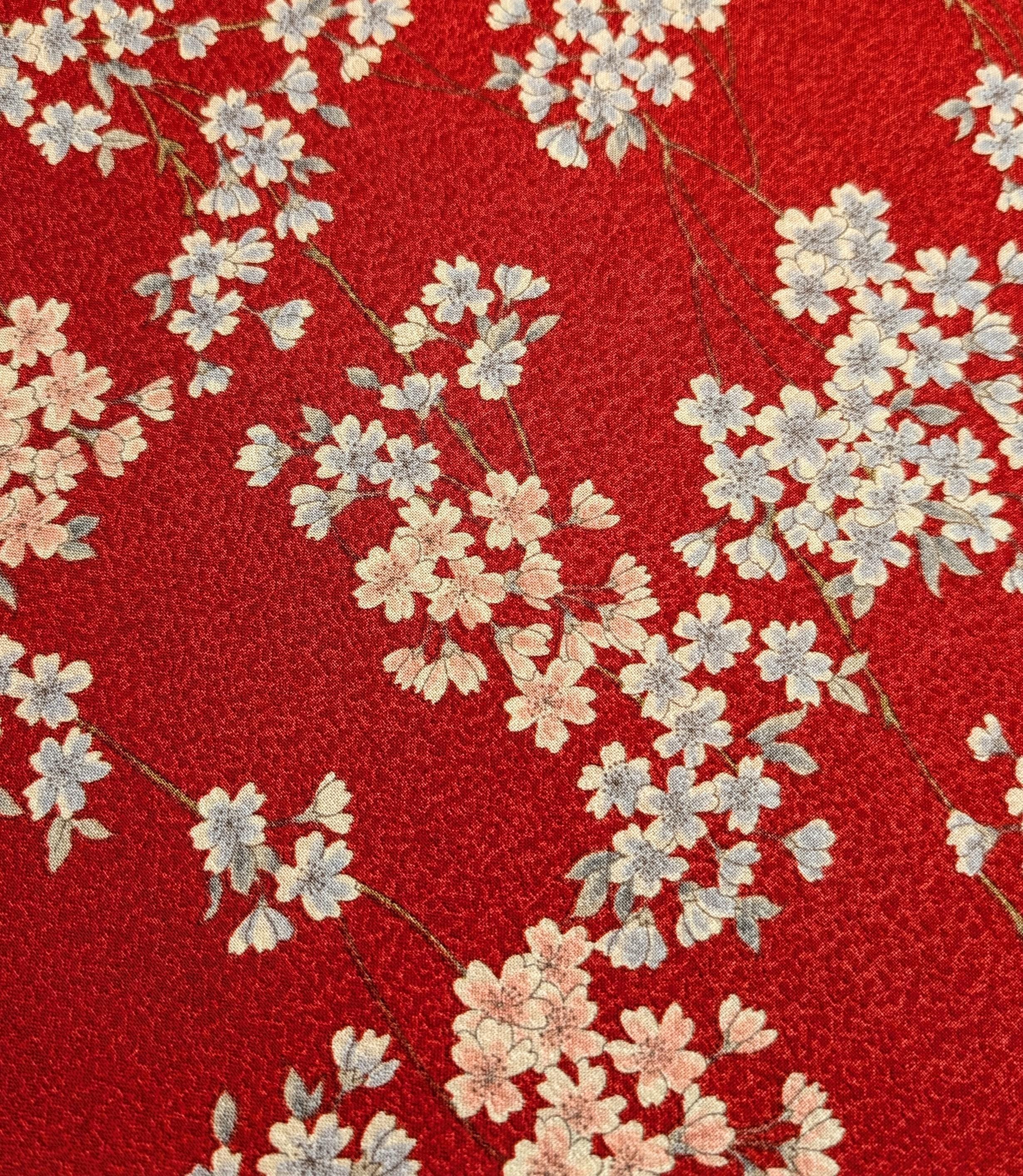 Sakura Flowers & Branches Asano Japanese crepe cotton fabric 0606-66 A red
