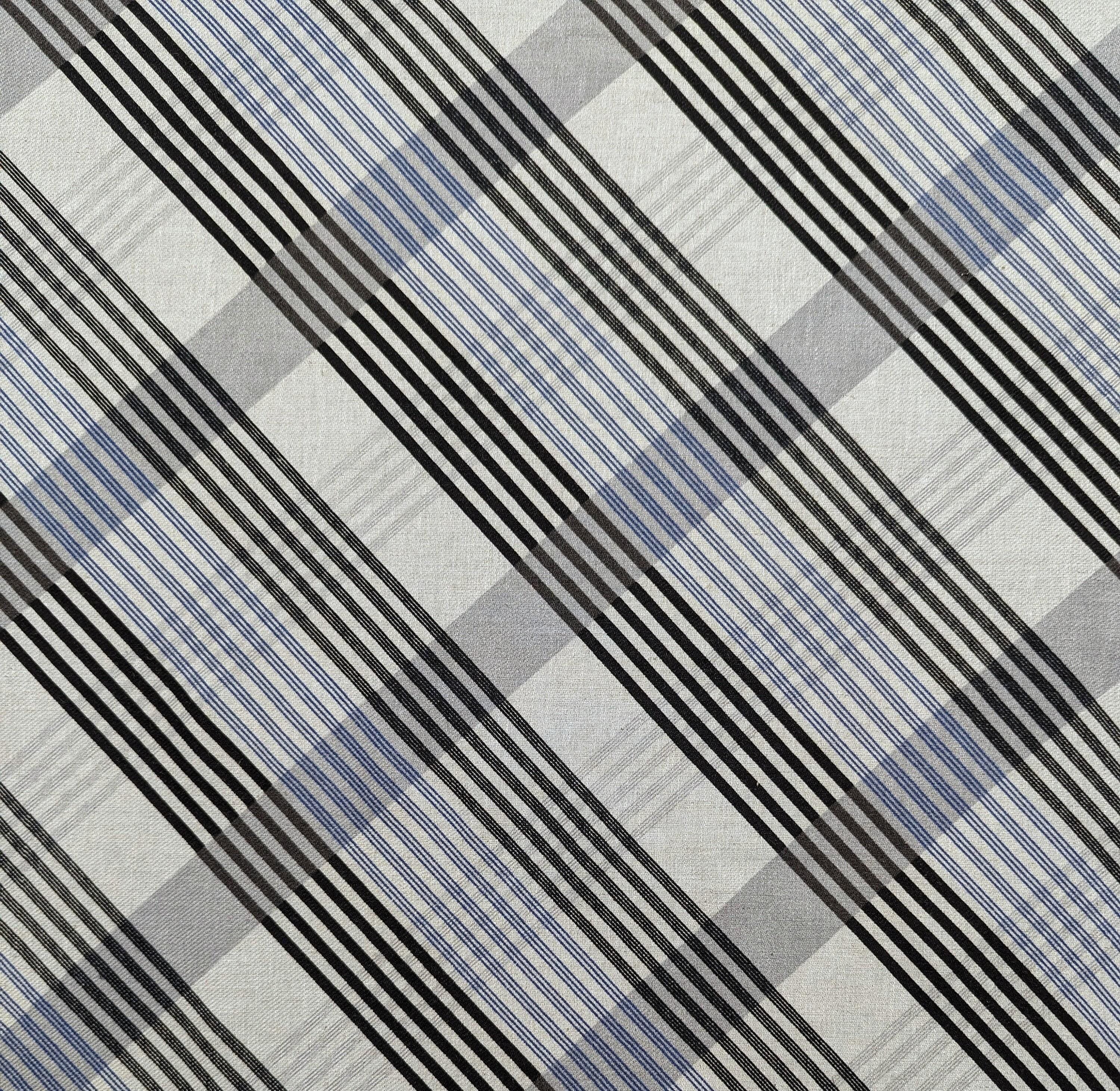 Kokka - Plaid Stripe Cotton/Linen Fabric - Blue