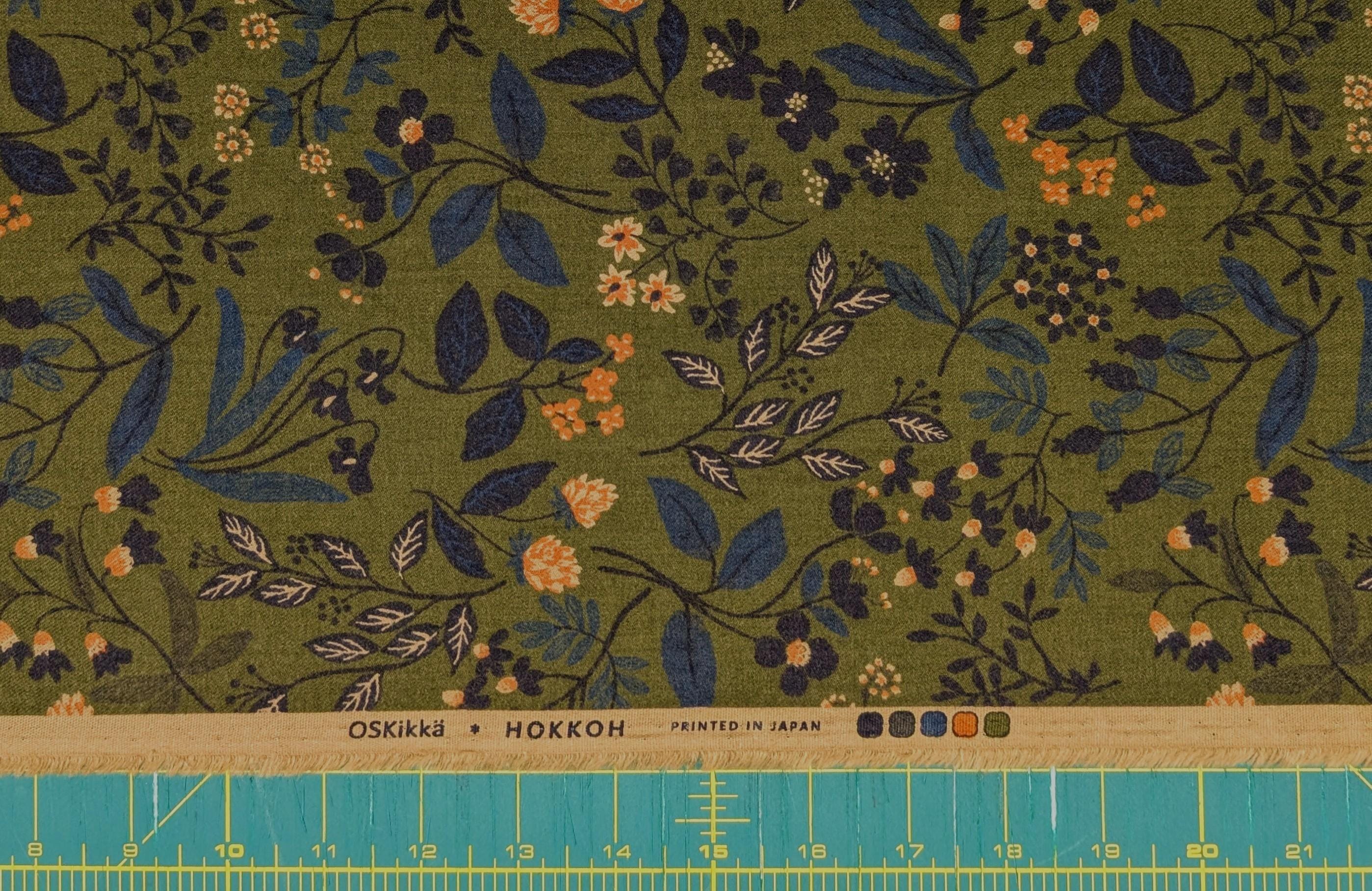 Hokkoh - Enchanted Wildflowers Brushed Cotton Fabric - Green
