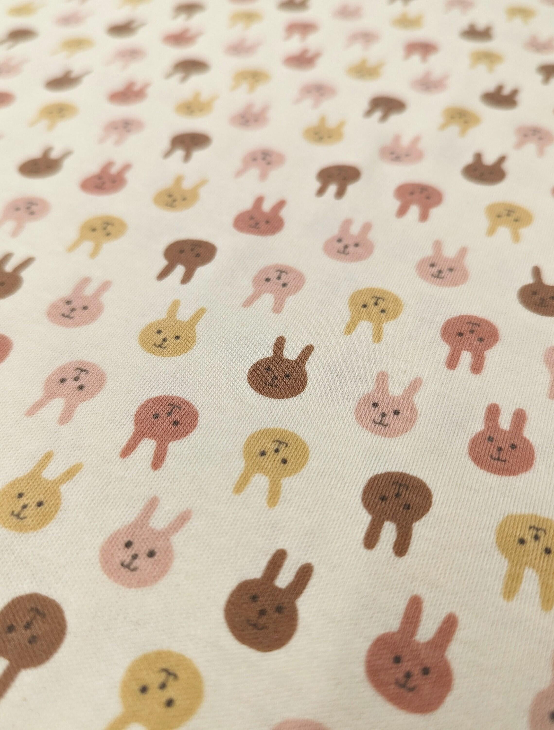 Kobayashi - Colorful Bunnies Cotton Jersey - Brown Pink Yellow