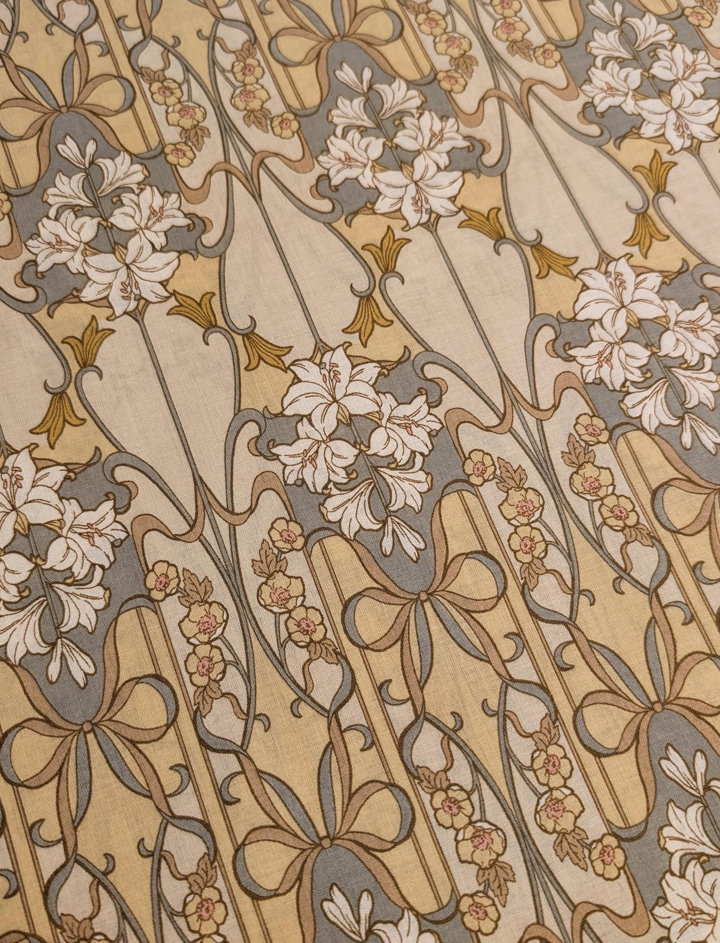 Hokkoh - Nouveau Flower Filigree Cotton Lawn - Beige and Yellow