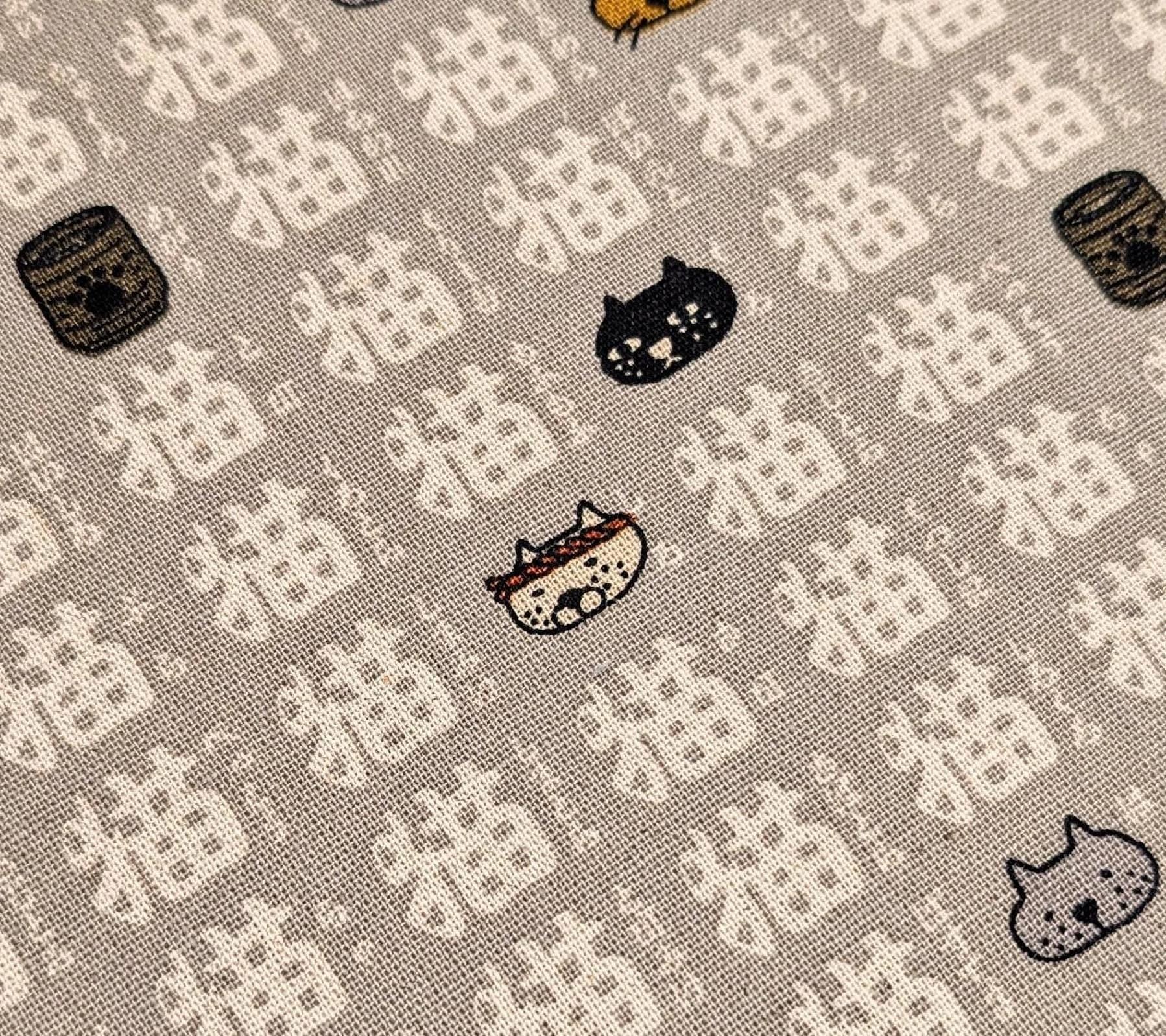 Kobayashi - Kanji Cats Cotton/Linen Light Canvas - Gray and White
