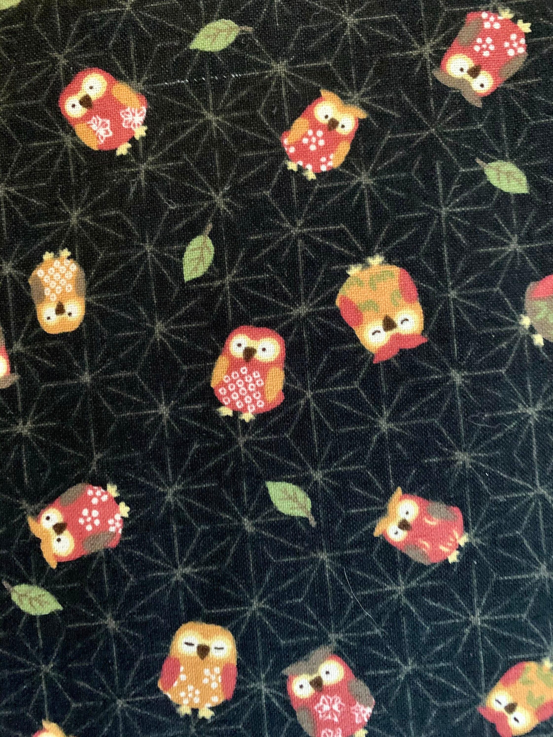 Sevenberry - Owls and Asanoha Stars Cotton Fabric - Black