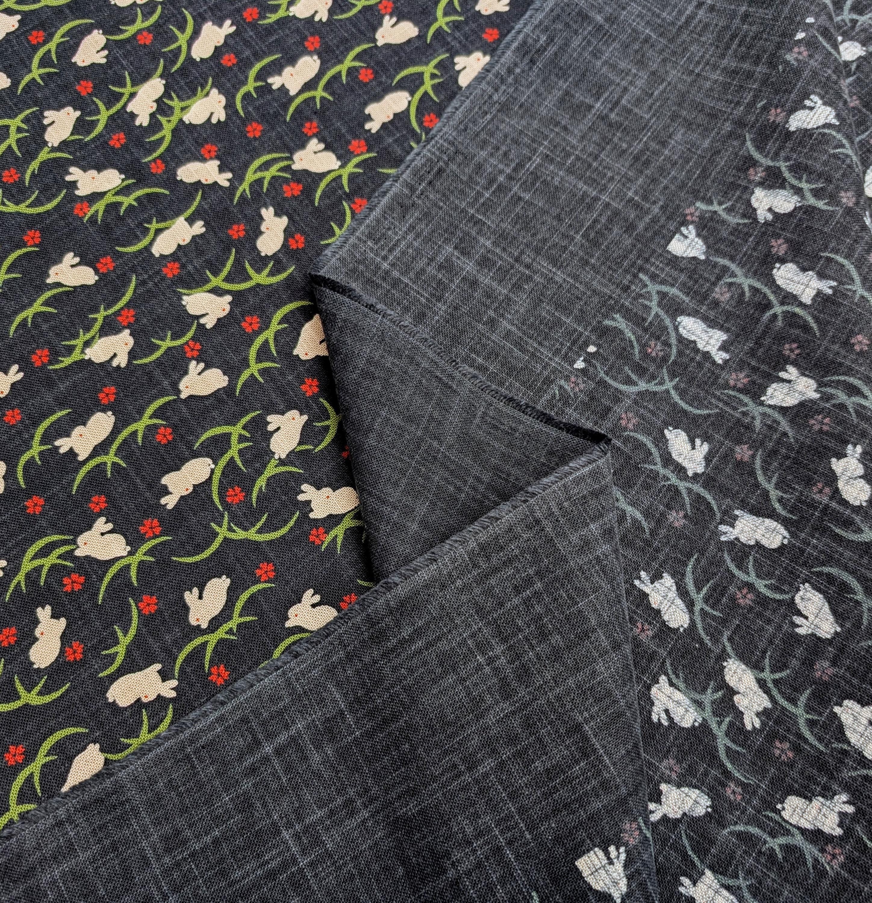 White Rabbits hand stenciled Japanese cotton fabric KP7090-109 A - half yard