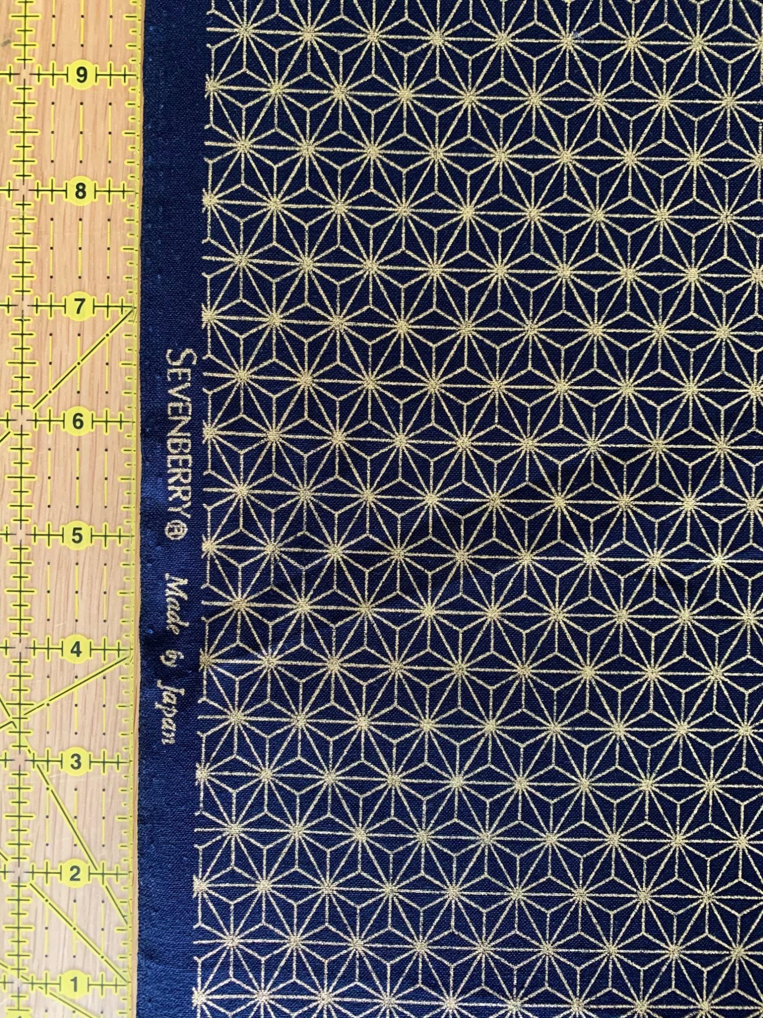 Sevenberry - Golden Asanoha Stars Cotton Fabric - Blue