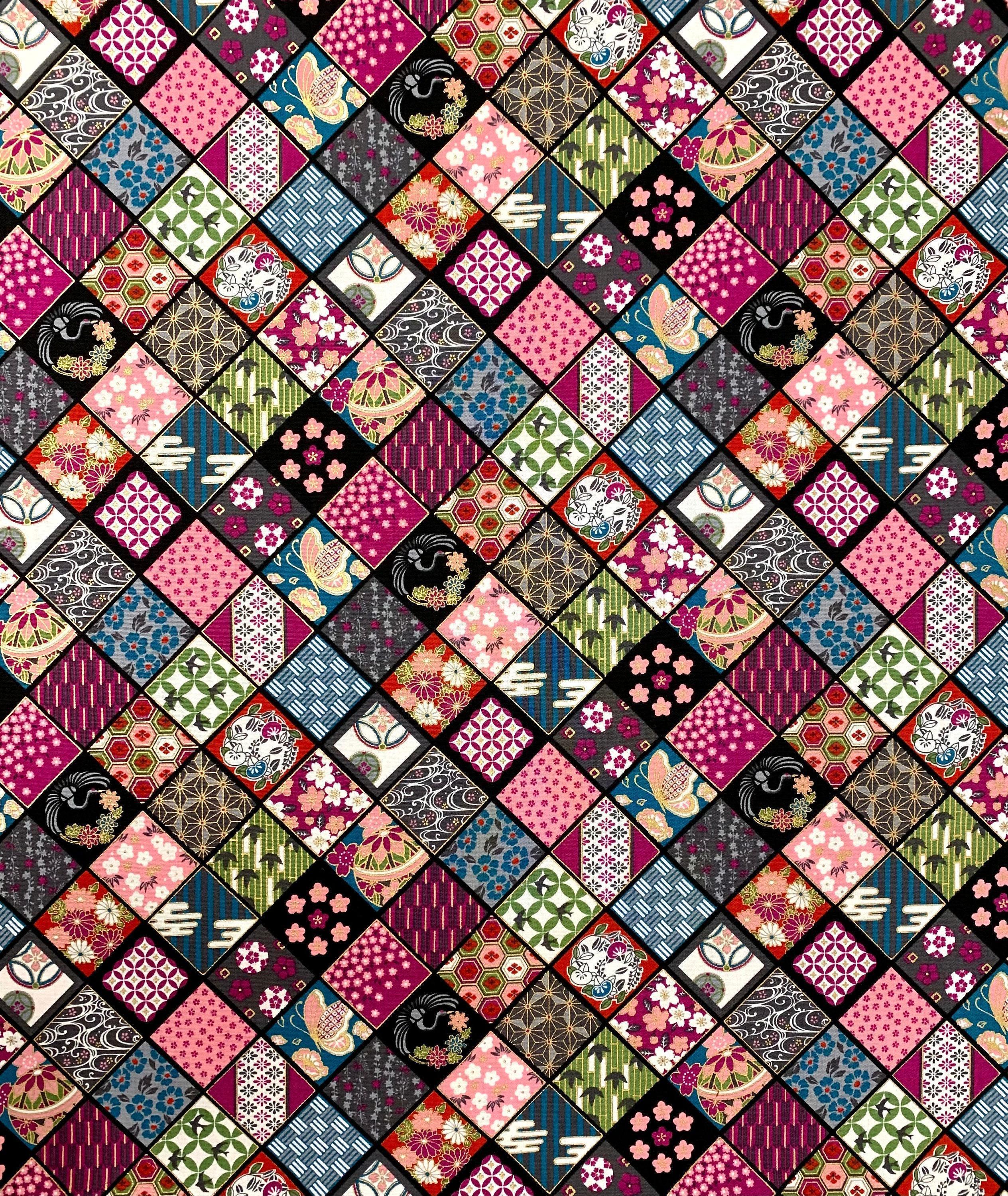 Senyo - Golden Flower Story Cotton Fabric - Magenta Black
