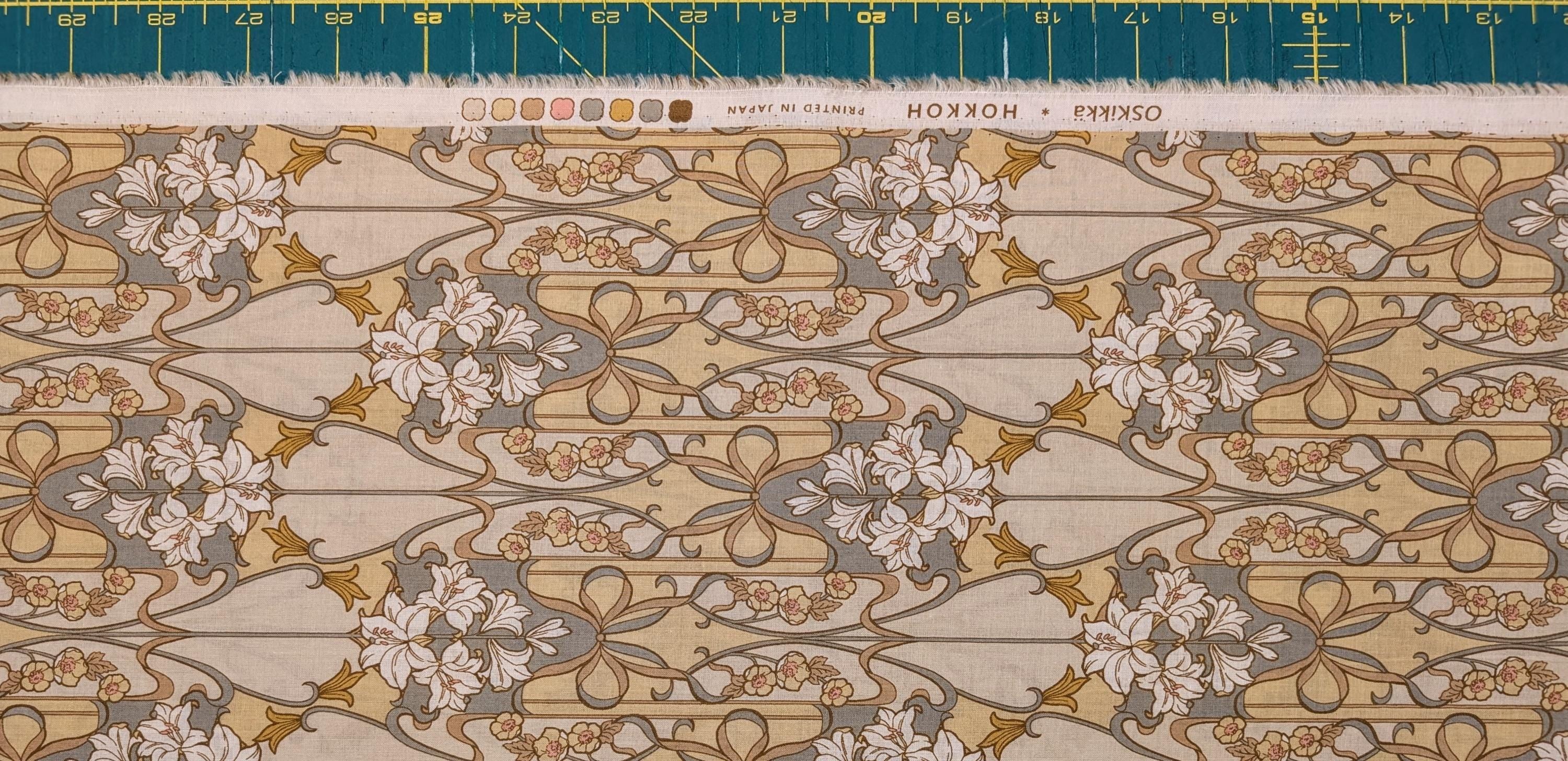 Hokkoh - Nouveau Flower Filigree Cotton Lawn - Beige and Yellow