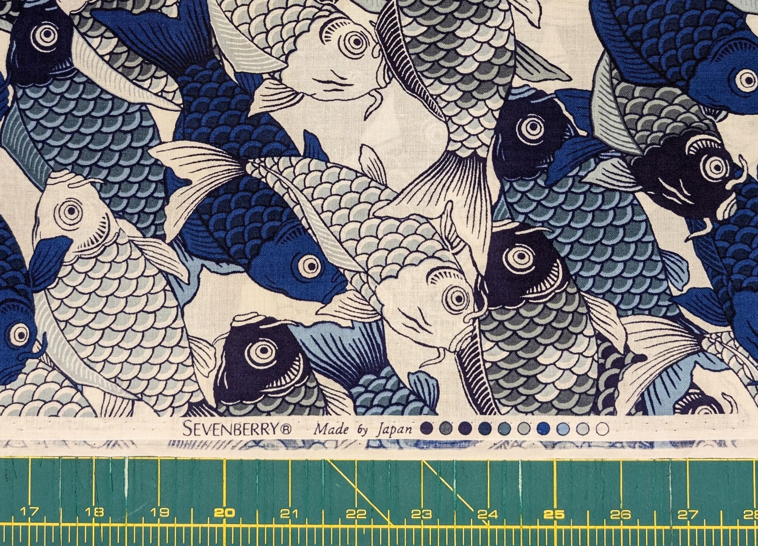 NEW Koi Fest Sevenberry Japanese cotton fabric 850495-1-2 blue, white & gray
