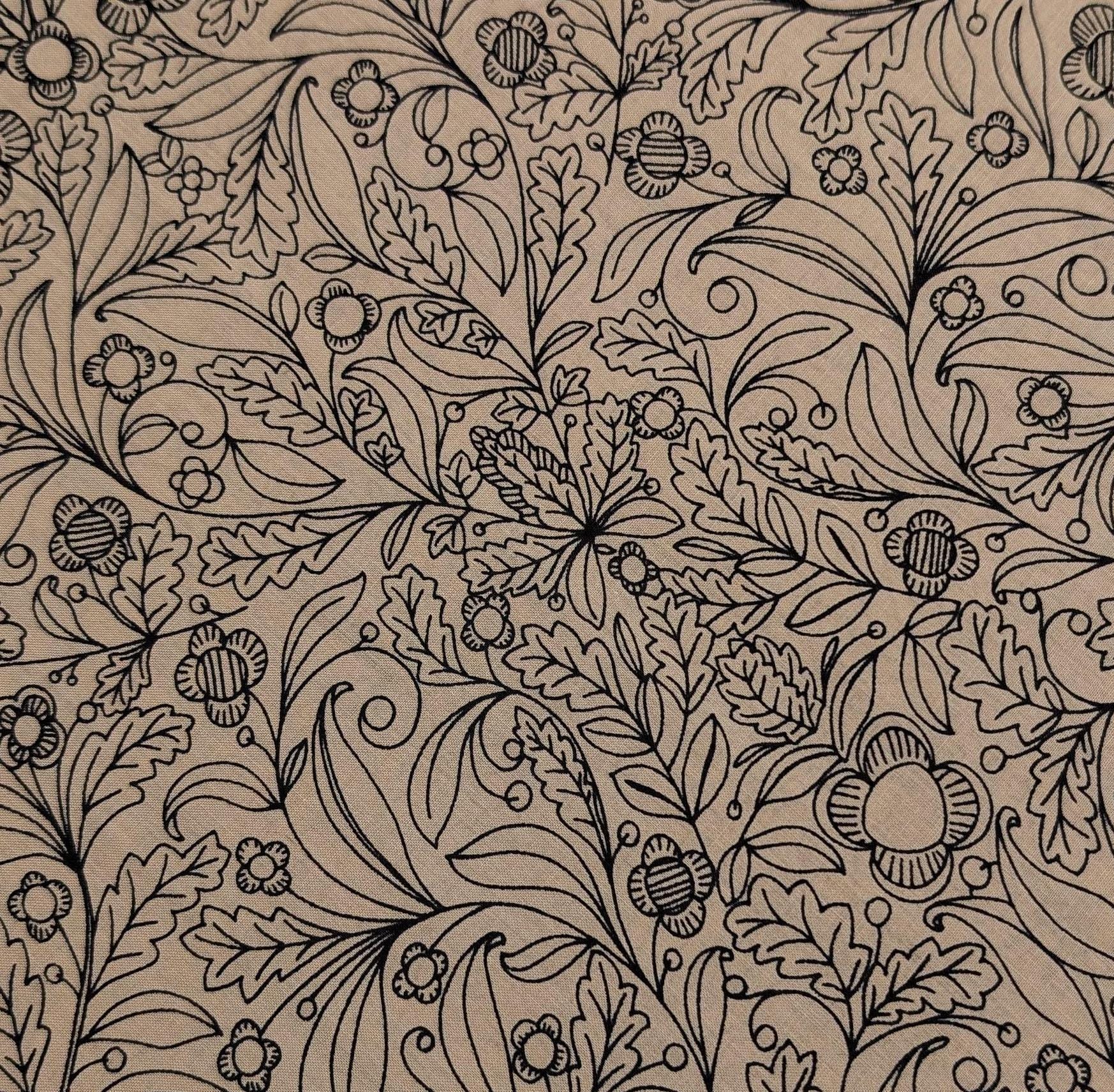 Hokkoh - Botanical Filigree Cotton Lawn - Beige and Black