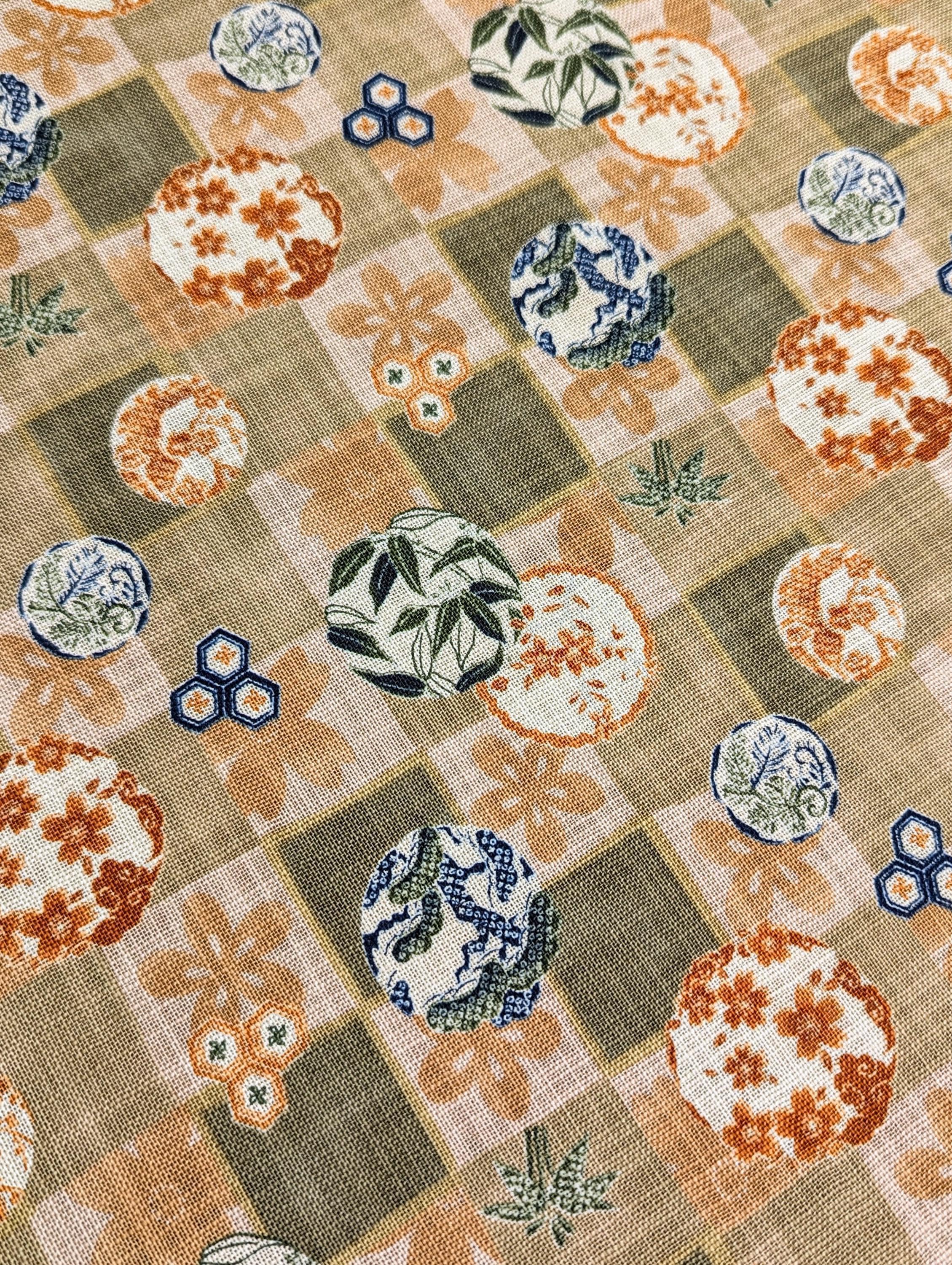Sevenberry - Rustic Patterned Checkerboard Cotton Fabric - Beige Green