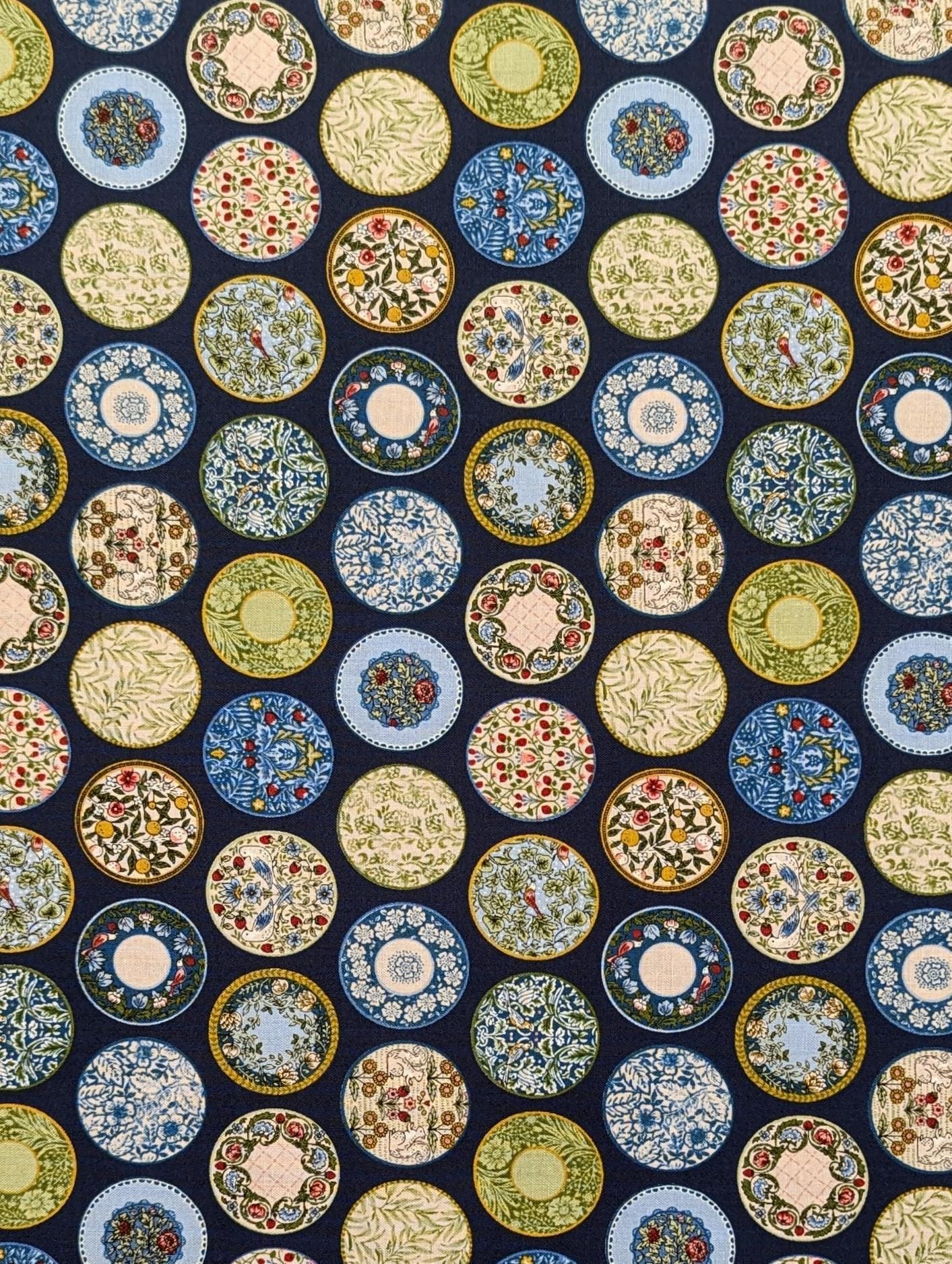 Senyo - Art Nouveau Plates Cotton Fabric - Dark Blue