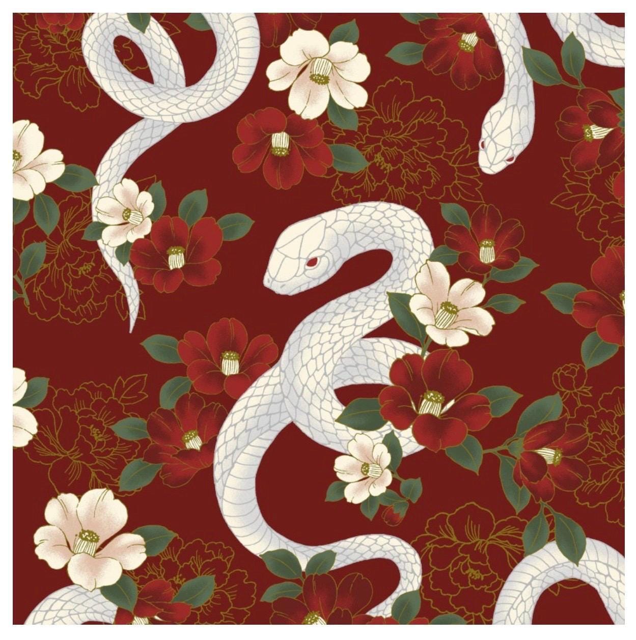QuiltGate - Hyakka Ryoran Year of the Snake Cotton Fabric - Red