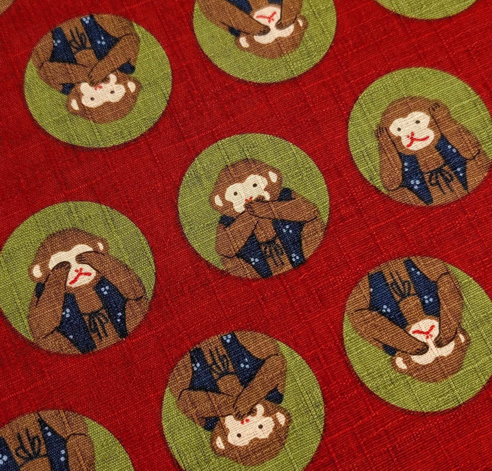 Hokkoh - Three Wise Monkeys Cotton Dobby - Red