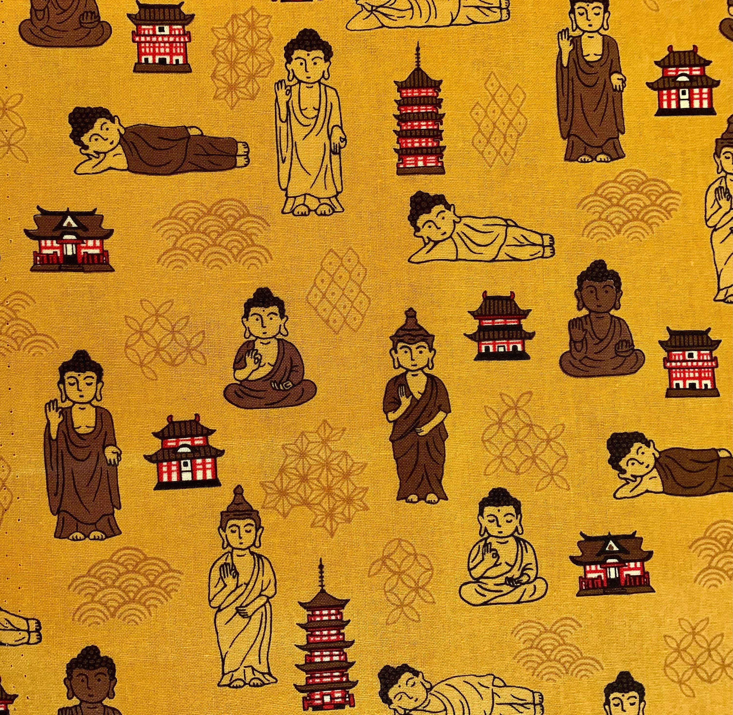 Naka - Buddha Temple Cotton Fabric - Yellow Saffron