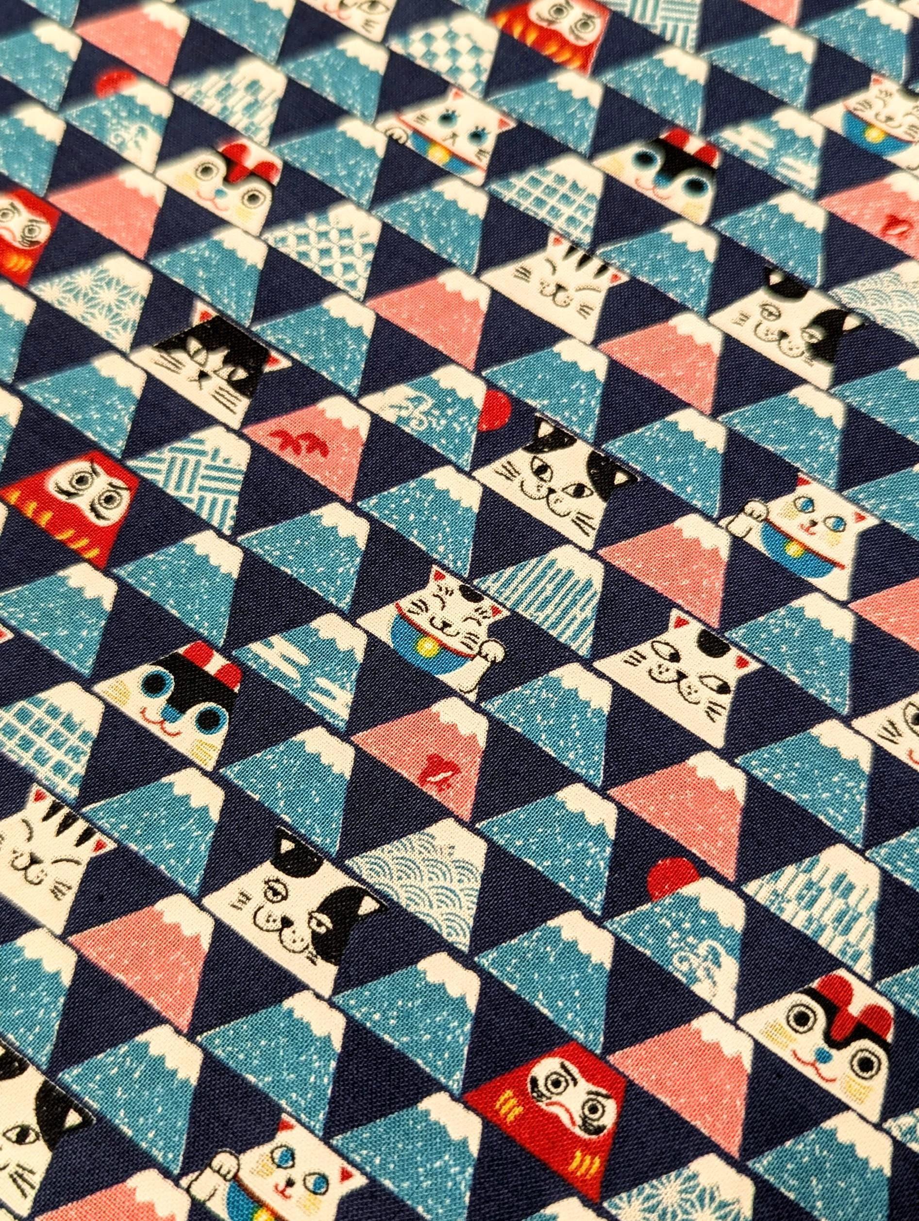 Senyo - Mount Fuji Cats Cotton Fabric - Blue
