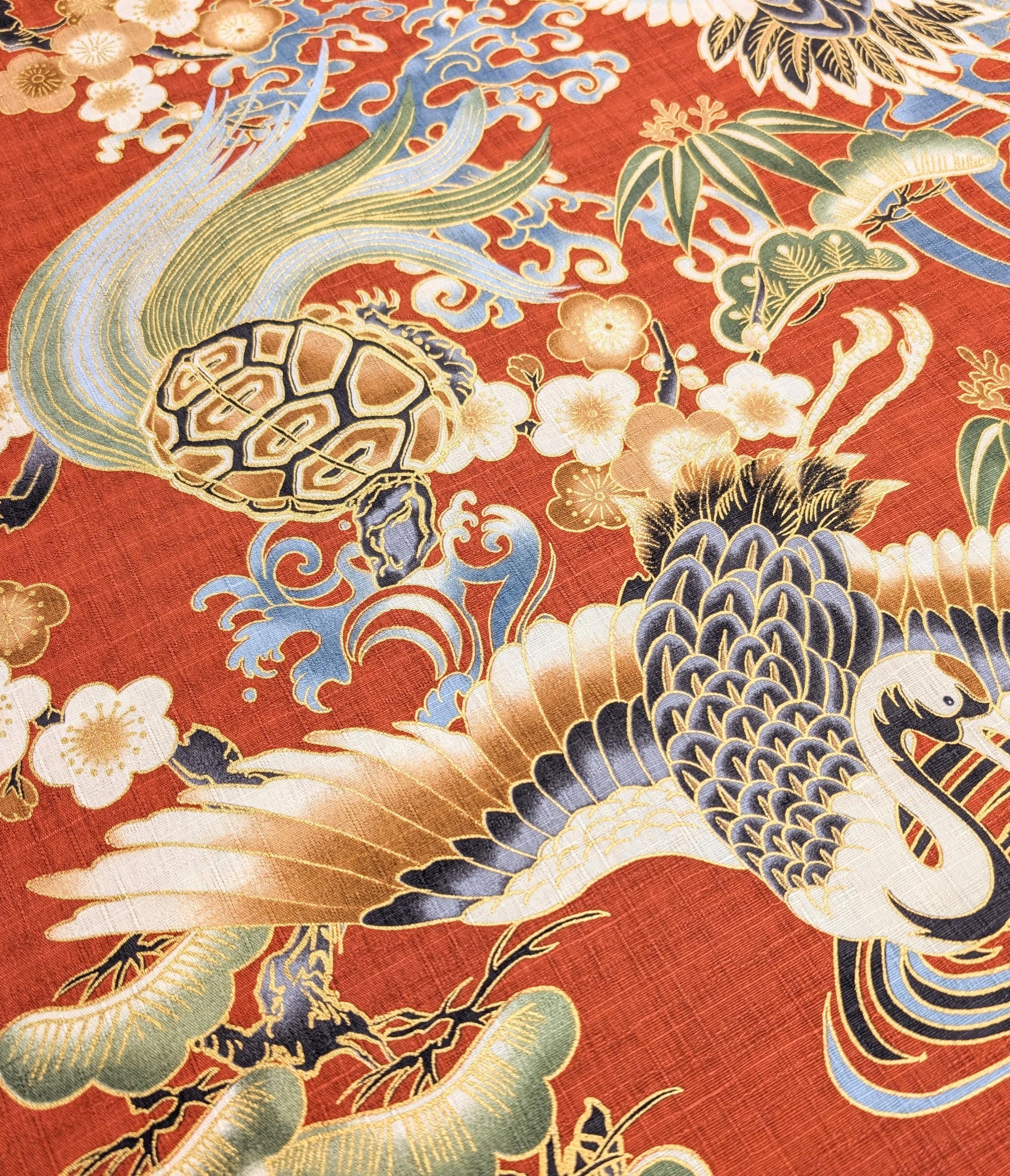 NEW Golden Crane & Minogame Hokkoh Japanese cotton dobby fabric 1025-100-5 B burnt orange