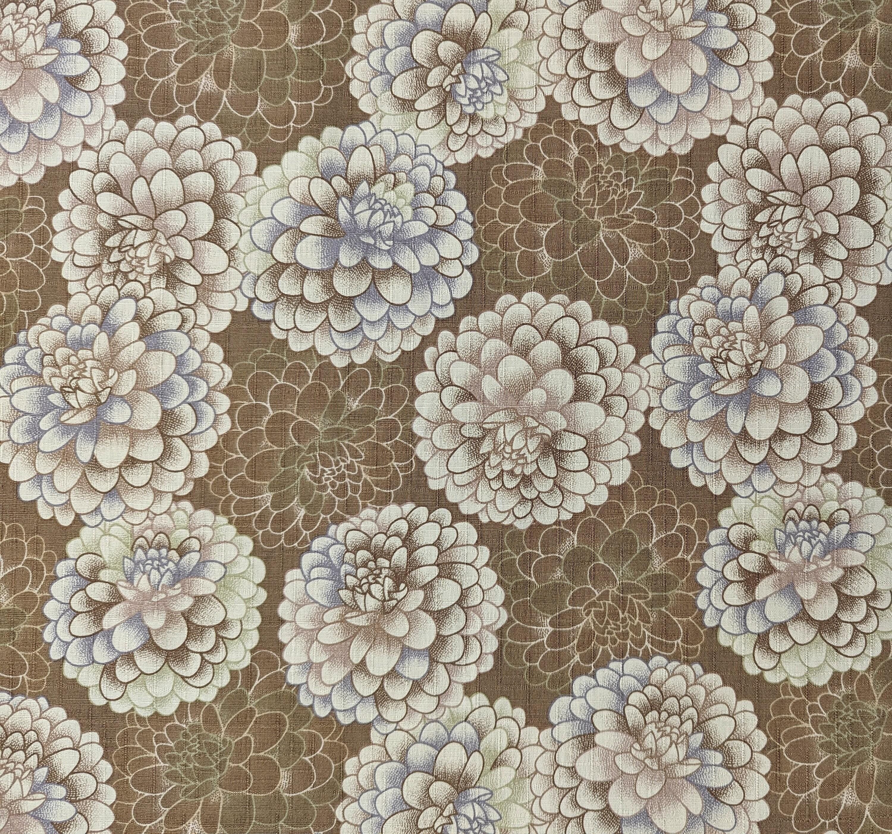 Kobayashi - Pompom Chrysanthemums Cotton Dobby - Khaki