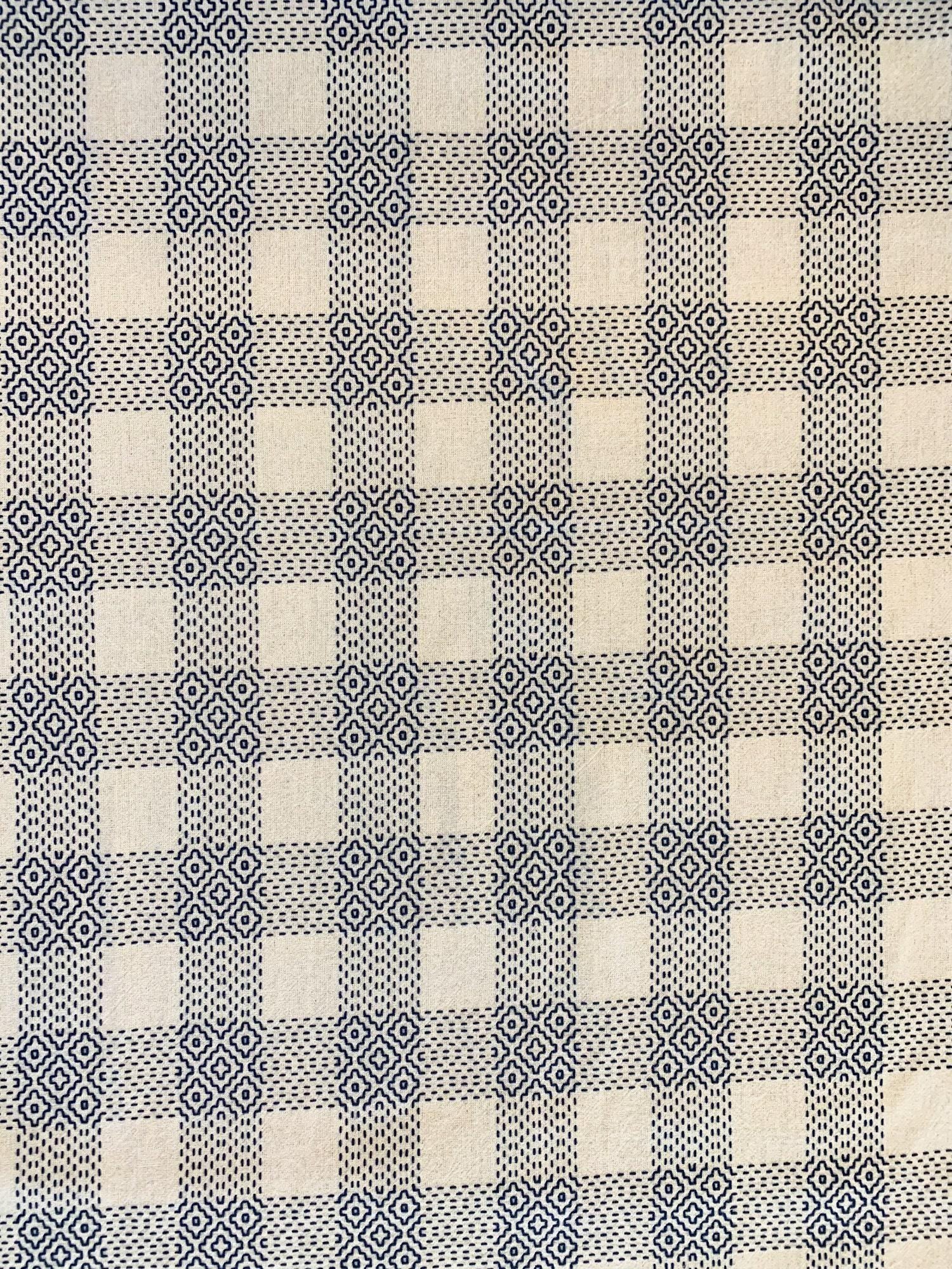 Olympus - Sashiko Sakizomemomen Fabric by the Yard - White Blue