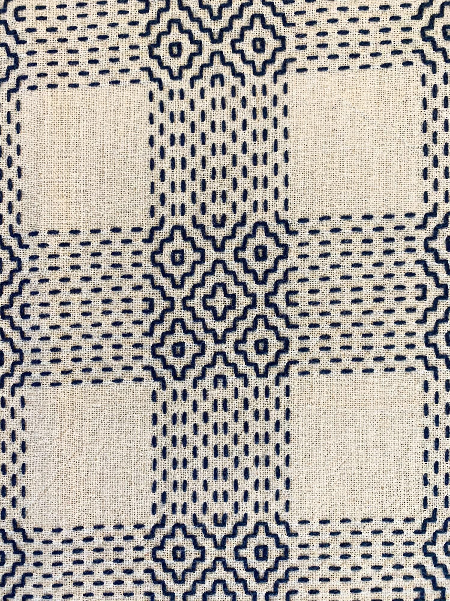 Olympus - Sashiko Sakizomemomen Fabric by the Yard - White Blue