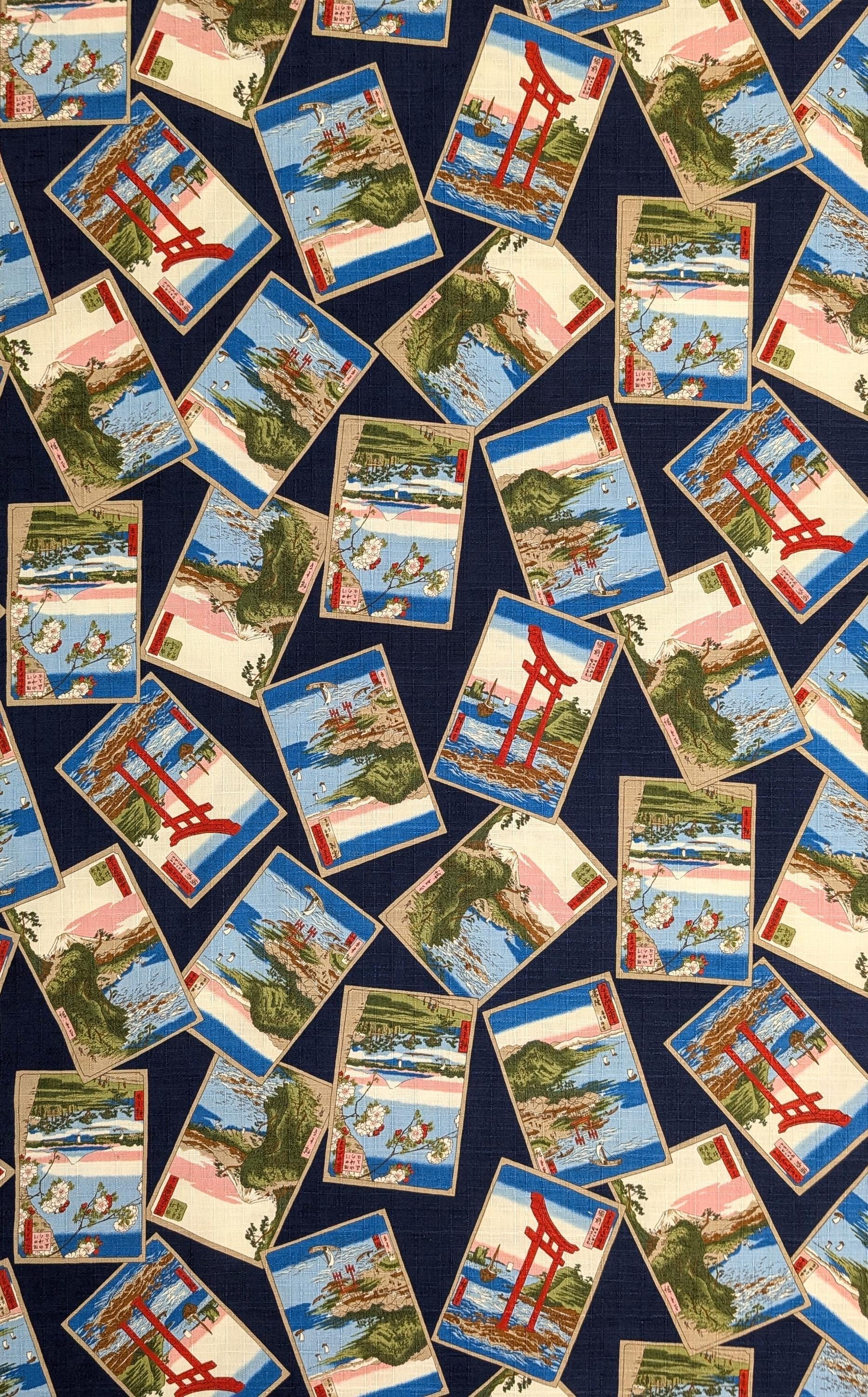 Japanese Postcards Hokkoh Japanese cotton dobby fabric 1025-105-3 D navy blue