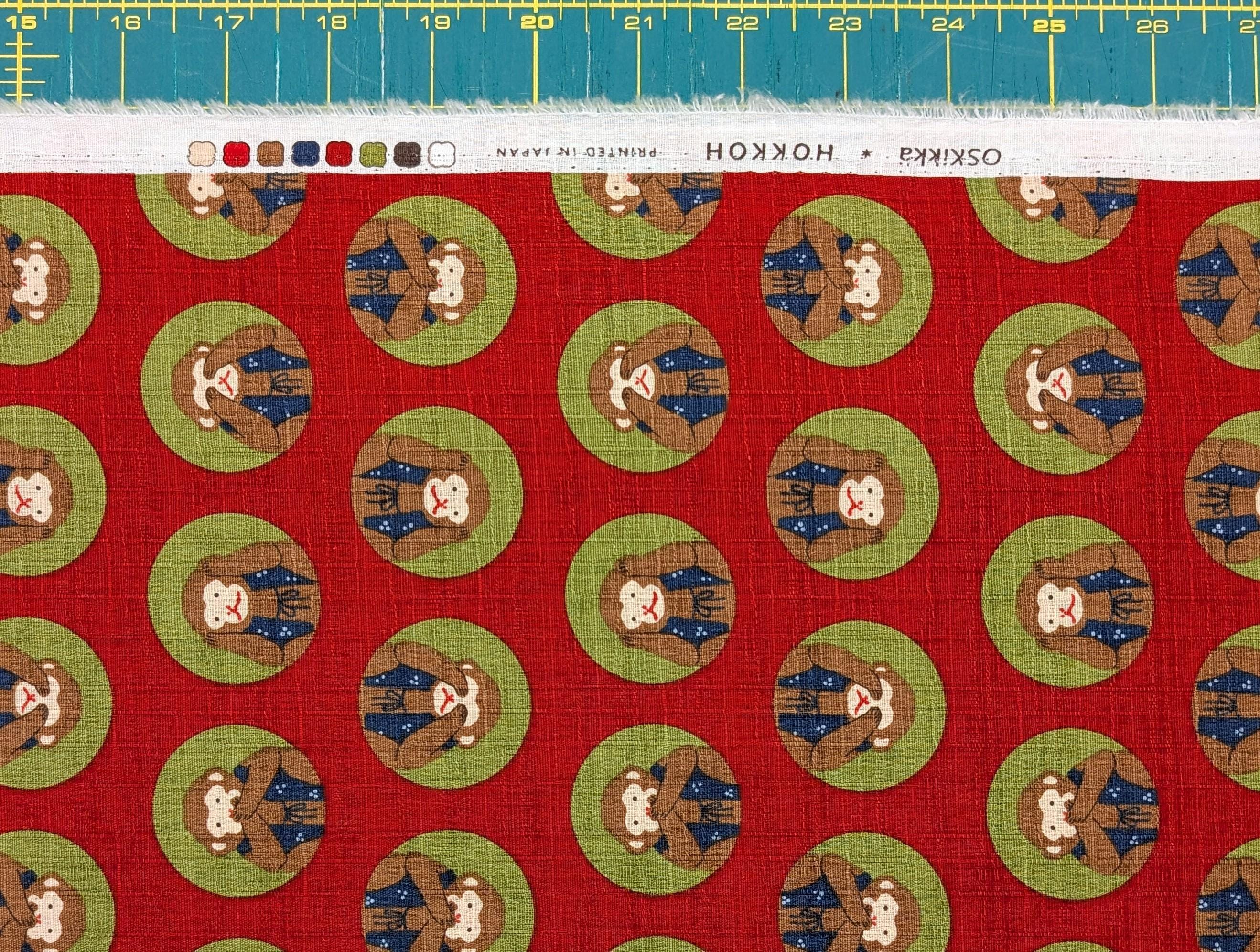 Hokkoh - Three Wise Monkeys Cotton Dobby - Red