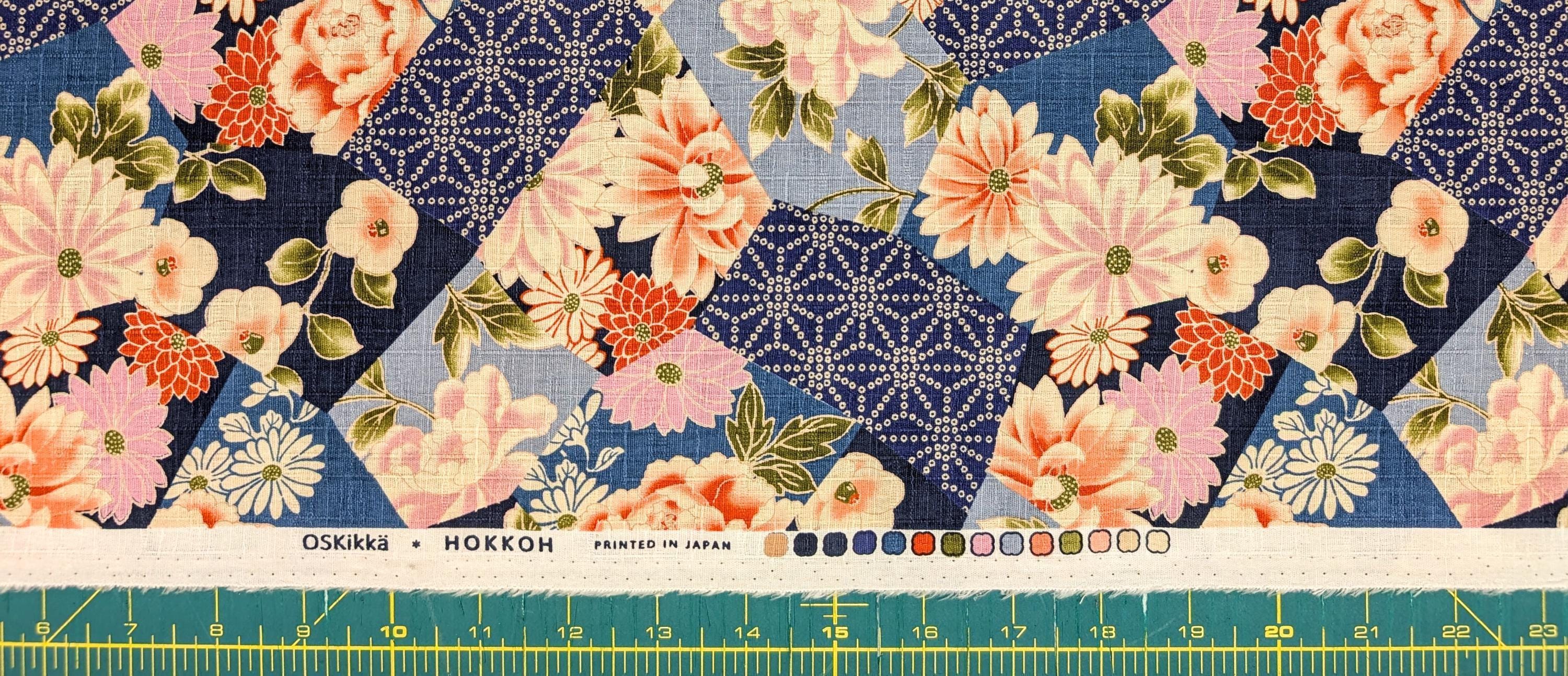 Patterned Floral Collage Hokkoh Japanese dobby cotton fabric 1025-110-2 D blue