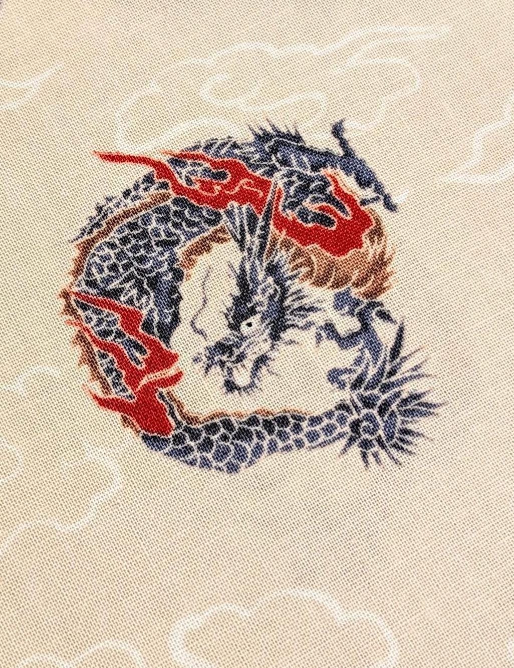 Hishiei - Circling Dragons Cotton Fabric - Beige