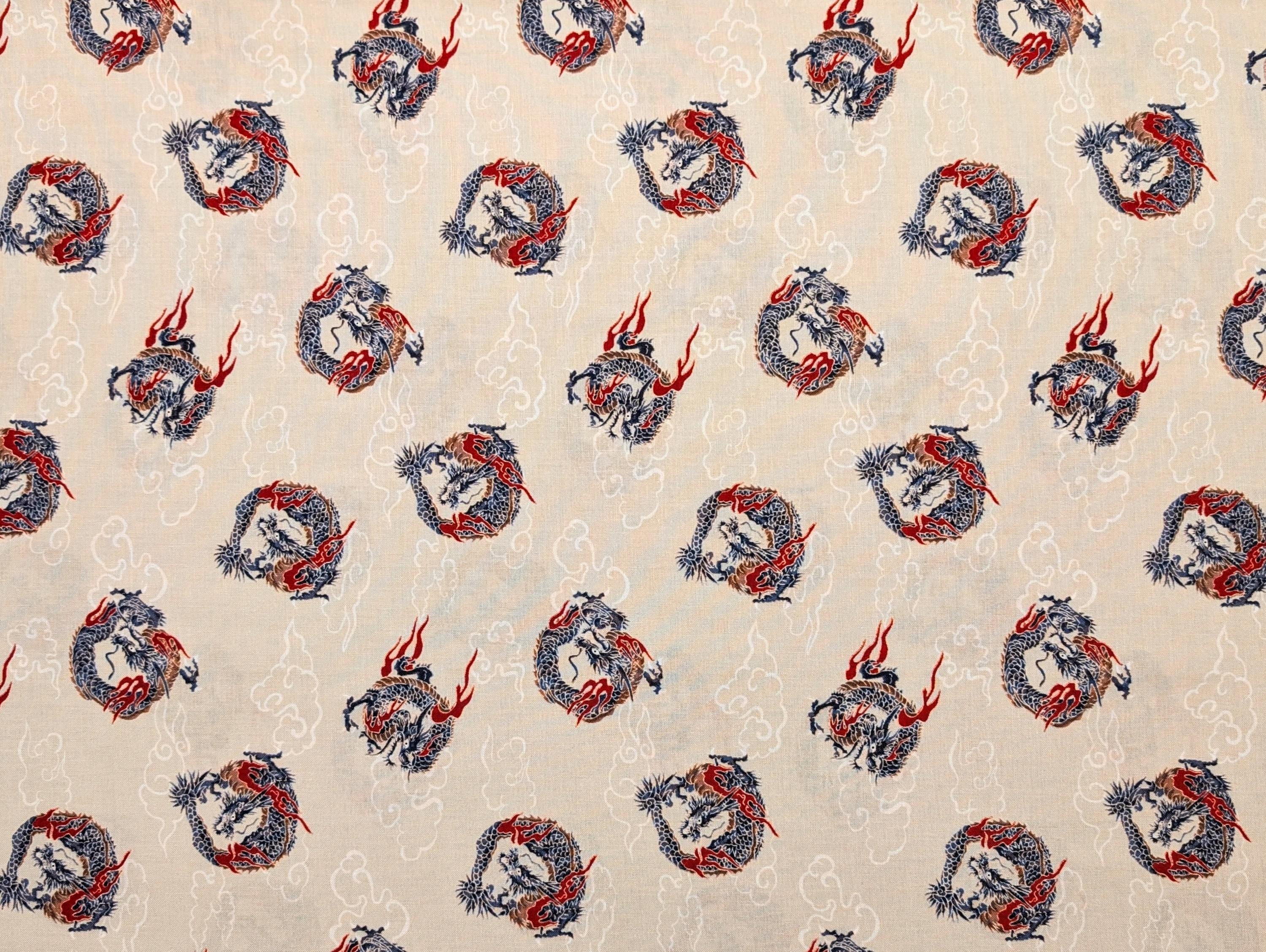 Hishiei - Circling Dragons Cotton Fabric - Beige
