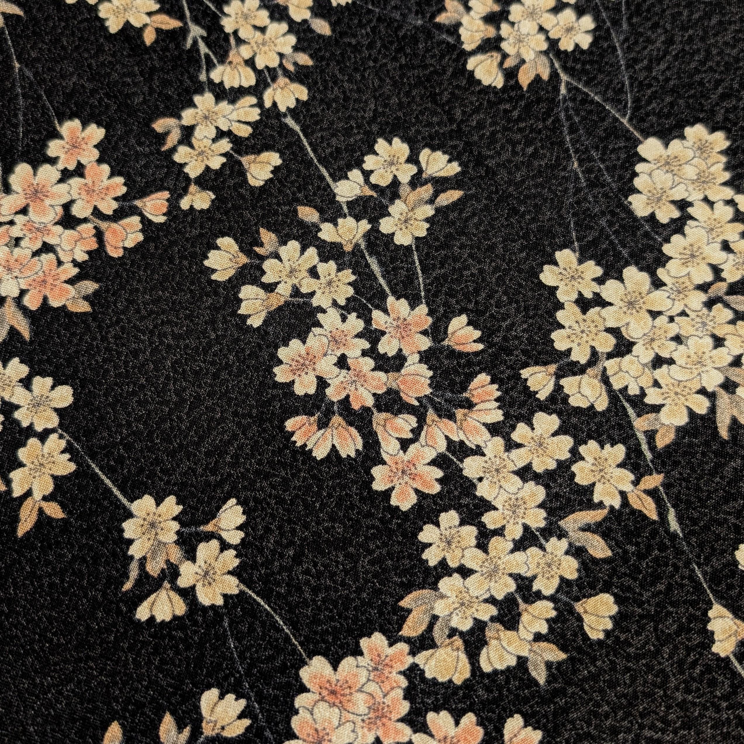 Sakura Flowers & Branches Asano Japanese crepe cotton fabric 0606-66 D black