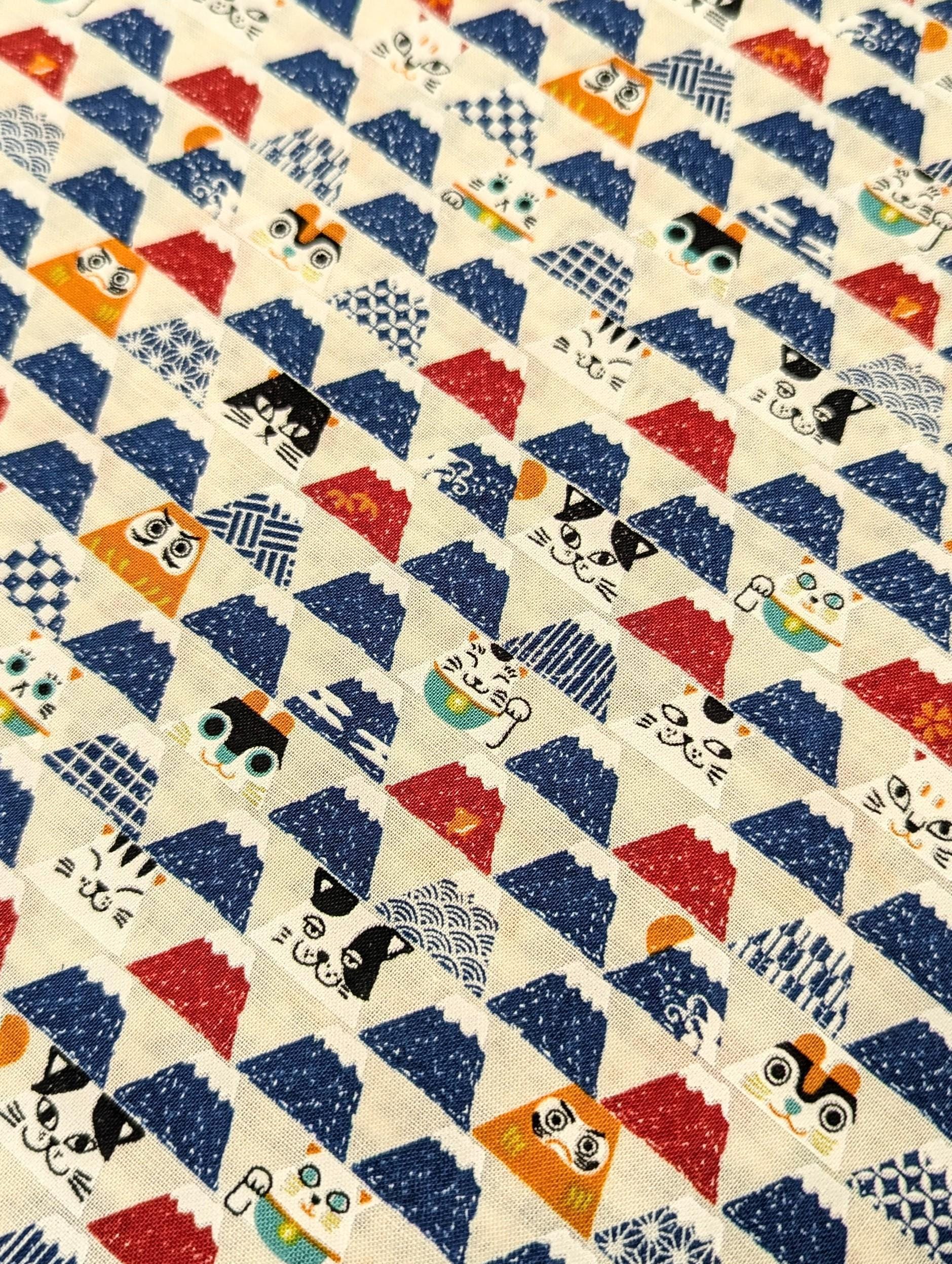 Senyo - Mount Fuji Cats Cotton Fabric - White