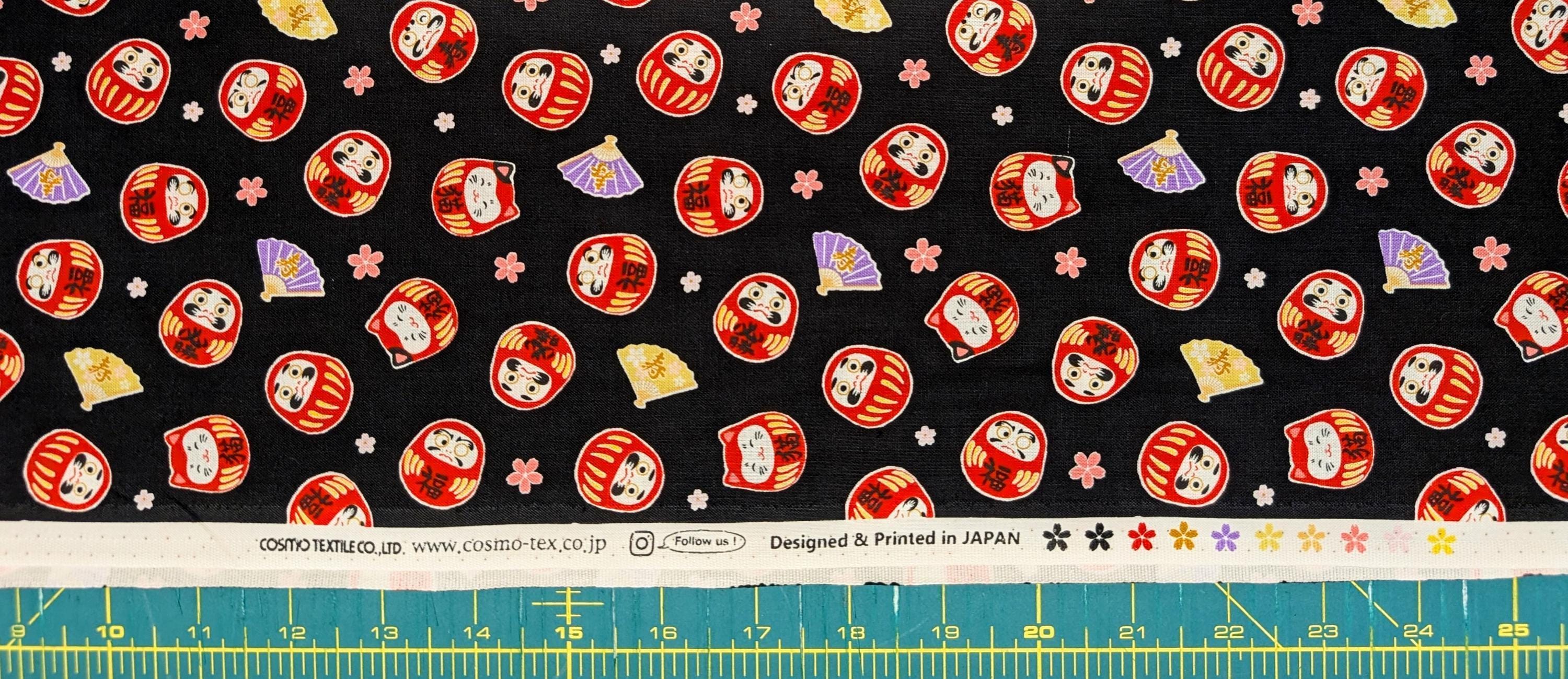 Sakura & Daruma Cosmo Japanese cotton fabric AP51205H-1 E black