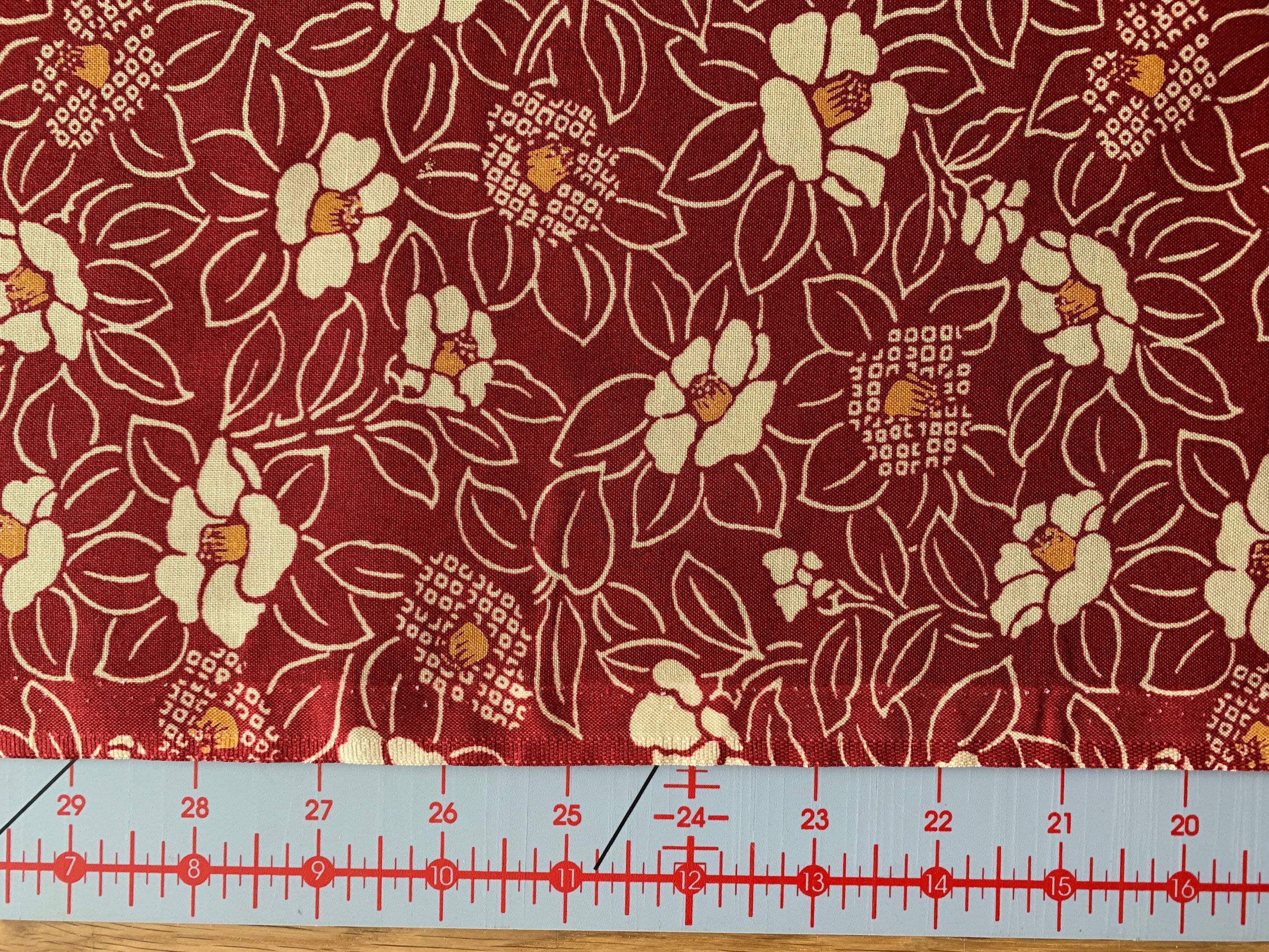 Kurenai - Blooming Camellias Cotton Fabric - Beige Red Orange