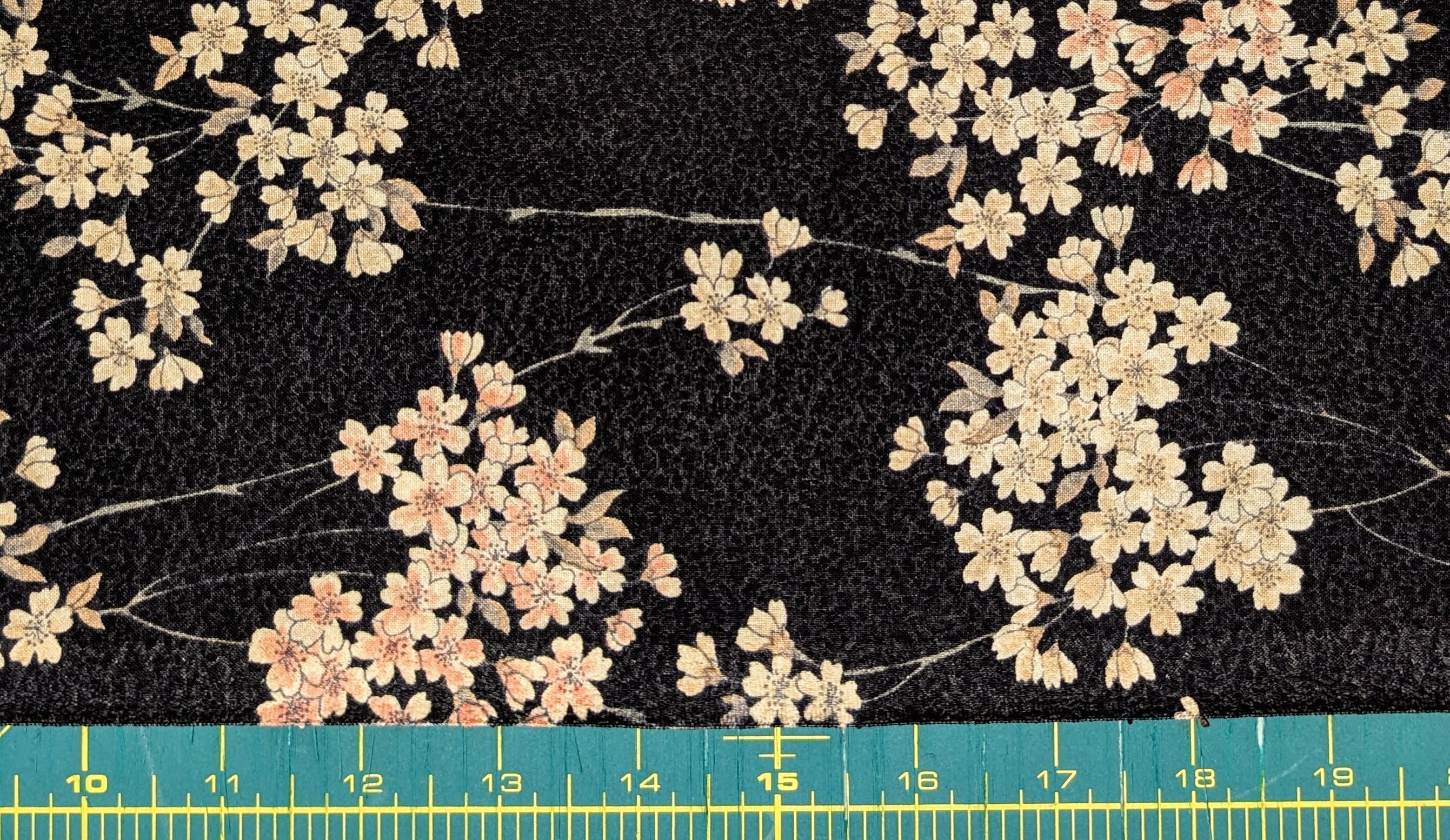 Sakura Flowers & Branches Asano Japanese crepe cotton fabric 0606-66 D black