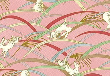 QuiltGate - Hyakka Ryoran Rabbits in the Grass Cotton Fabric - Pink