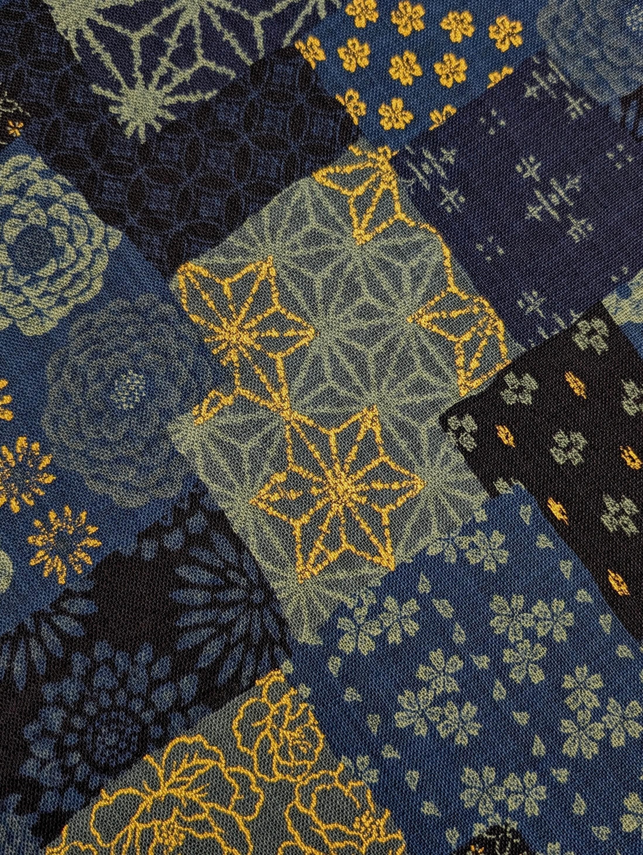 Sevenberry - Golden Boro Patchwork Cotton Fabric - Navy Blue and Black