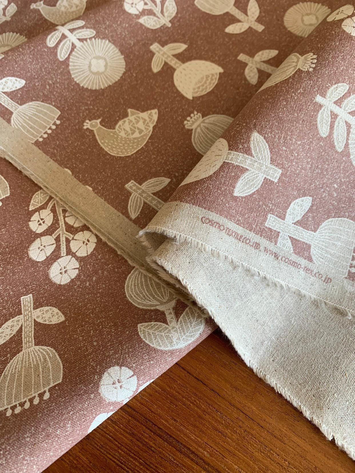 Cosmo - Scandinavian Flowers and Birds Cotton/Linen - Pink White Beige