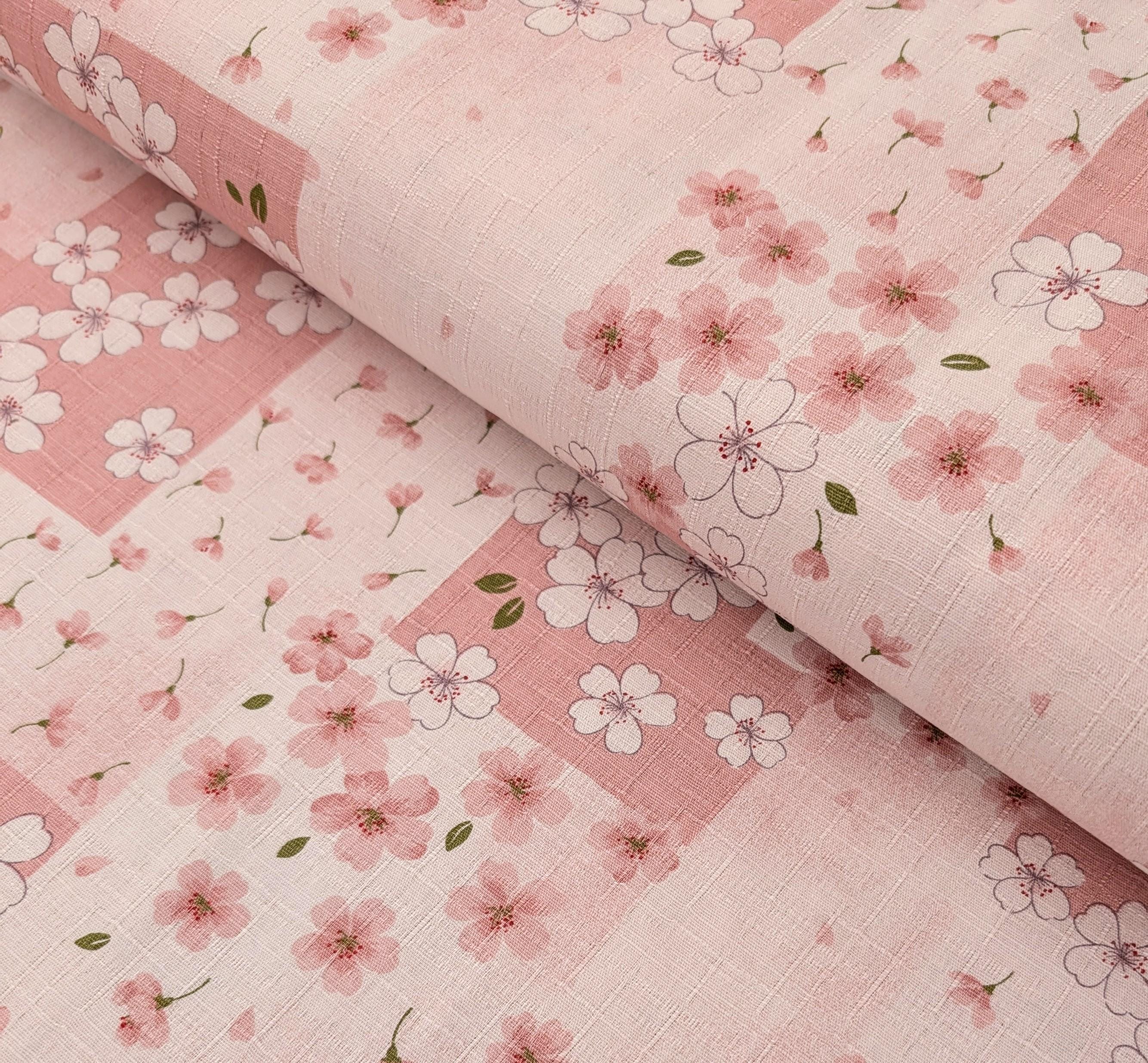 Patchwork Cherry Blossoms Kobayashi Japanese dobby cotton fabric KTS-6971 B pink