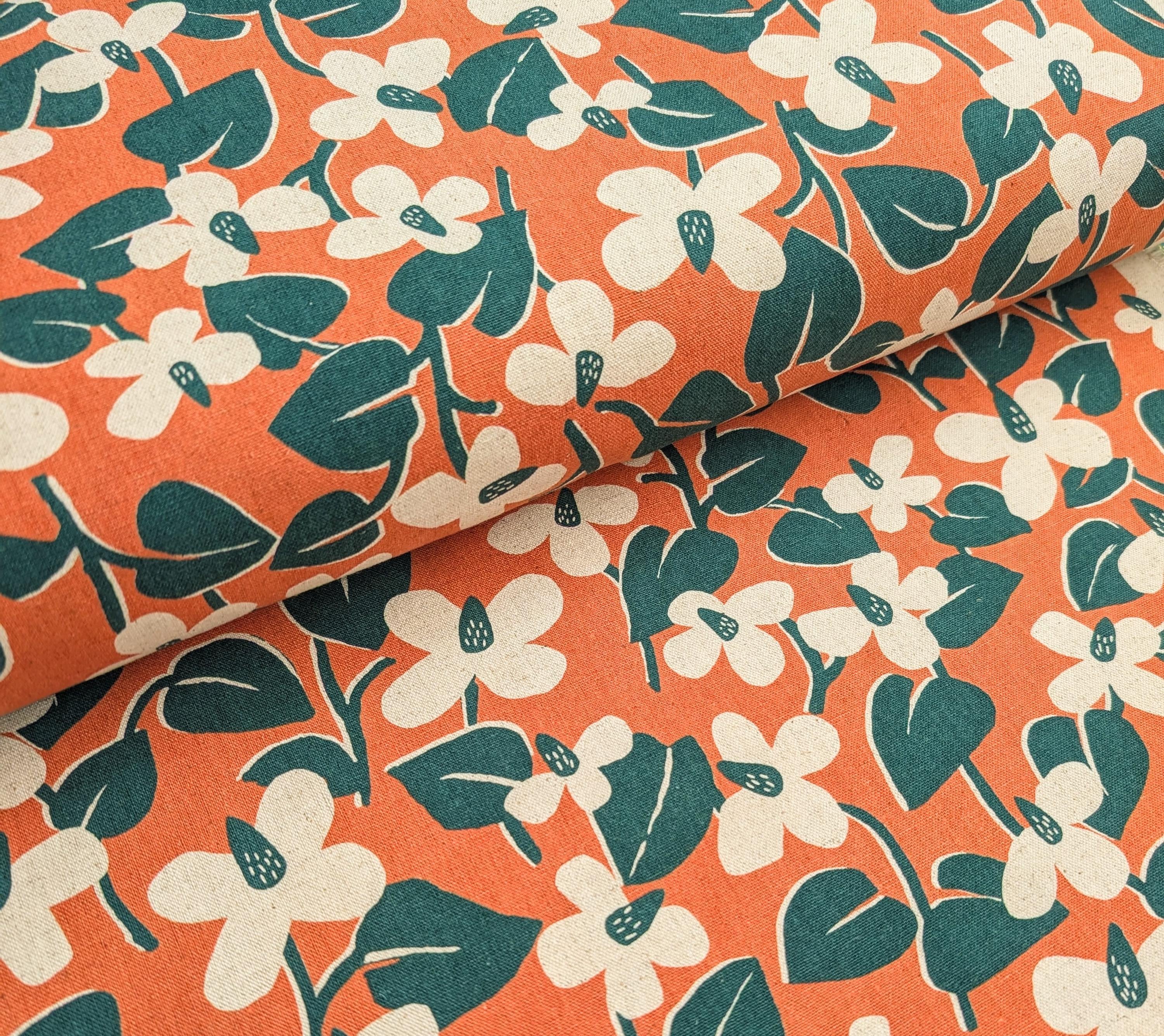 NEW Scandinavian Cone flowers Sevenberry Japanese cotton linen light canvas fabric 850431-1-2 orange & green