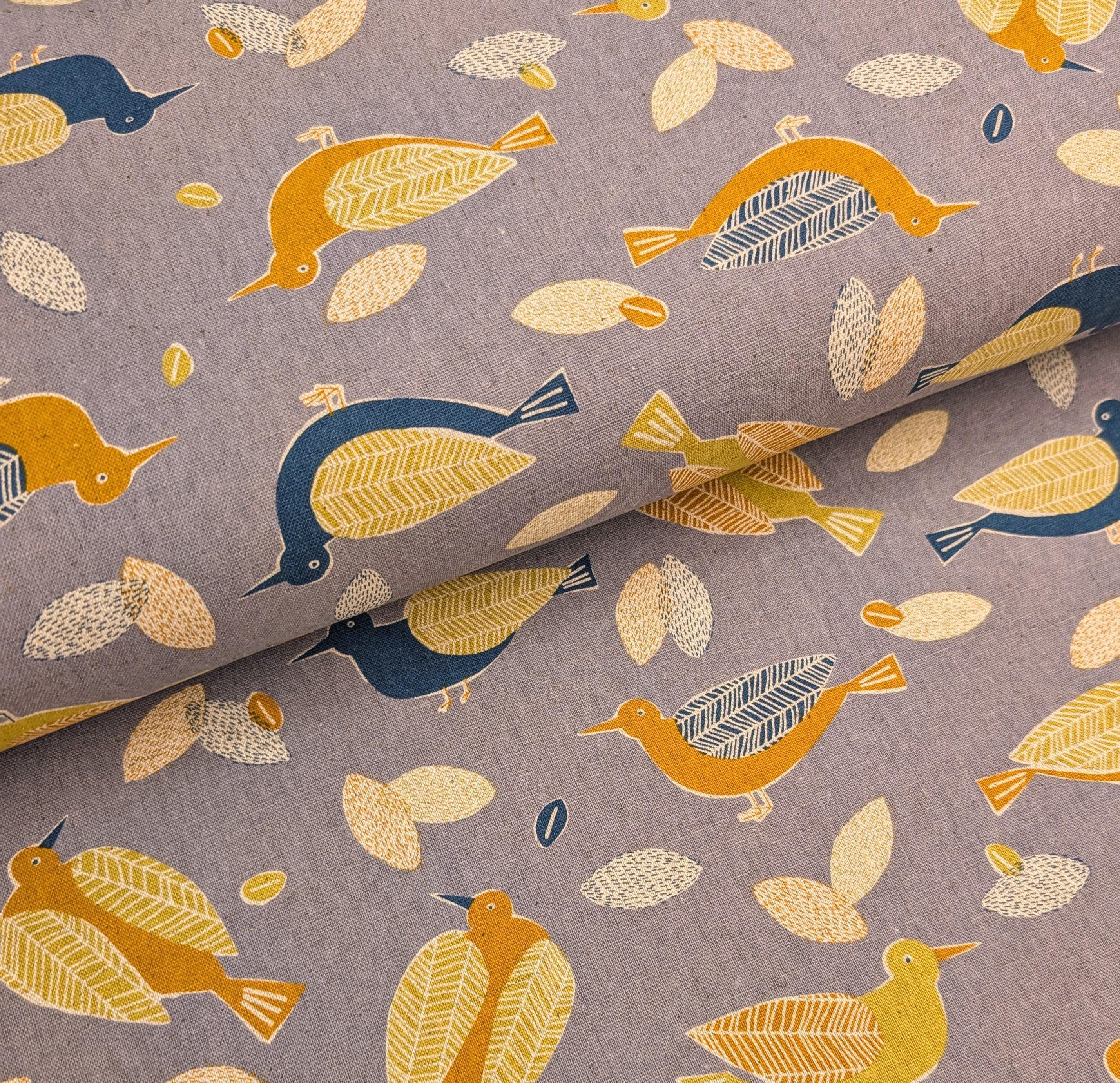 NEW Scandinavian Birds Sevenberry Japanese cotton linen light canvas fabric 850433-1-3 gray